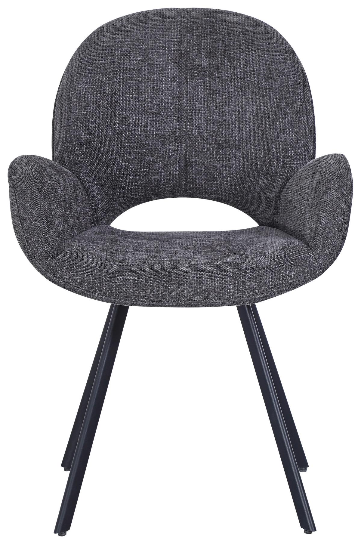 Armlehnstuhl Carlotta Grau gepolstert - Schwarz/Grau, MODERN, Textil/Metall (61/88/62cm) - MID.YOU