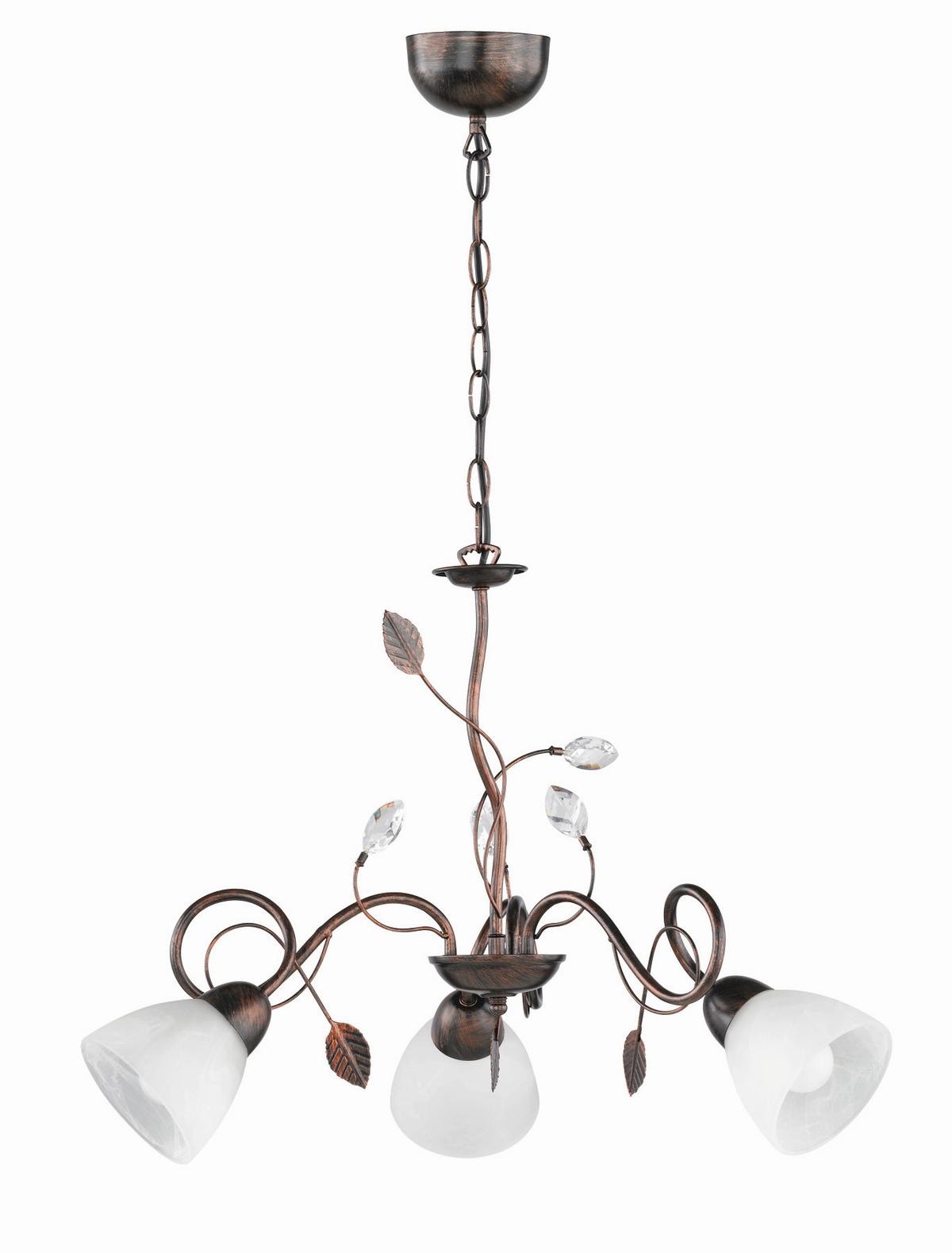 Kronleuchter Traditio H: 150cm 3-Flammig Mit Alabasterglas - Rostfarben/Braun, Natur, Glas/Metall (70/150cm) - Trio Leuchten