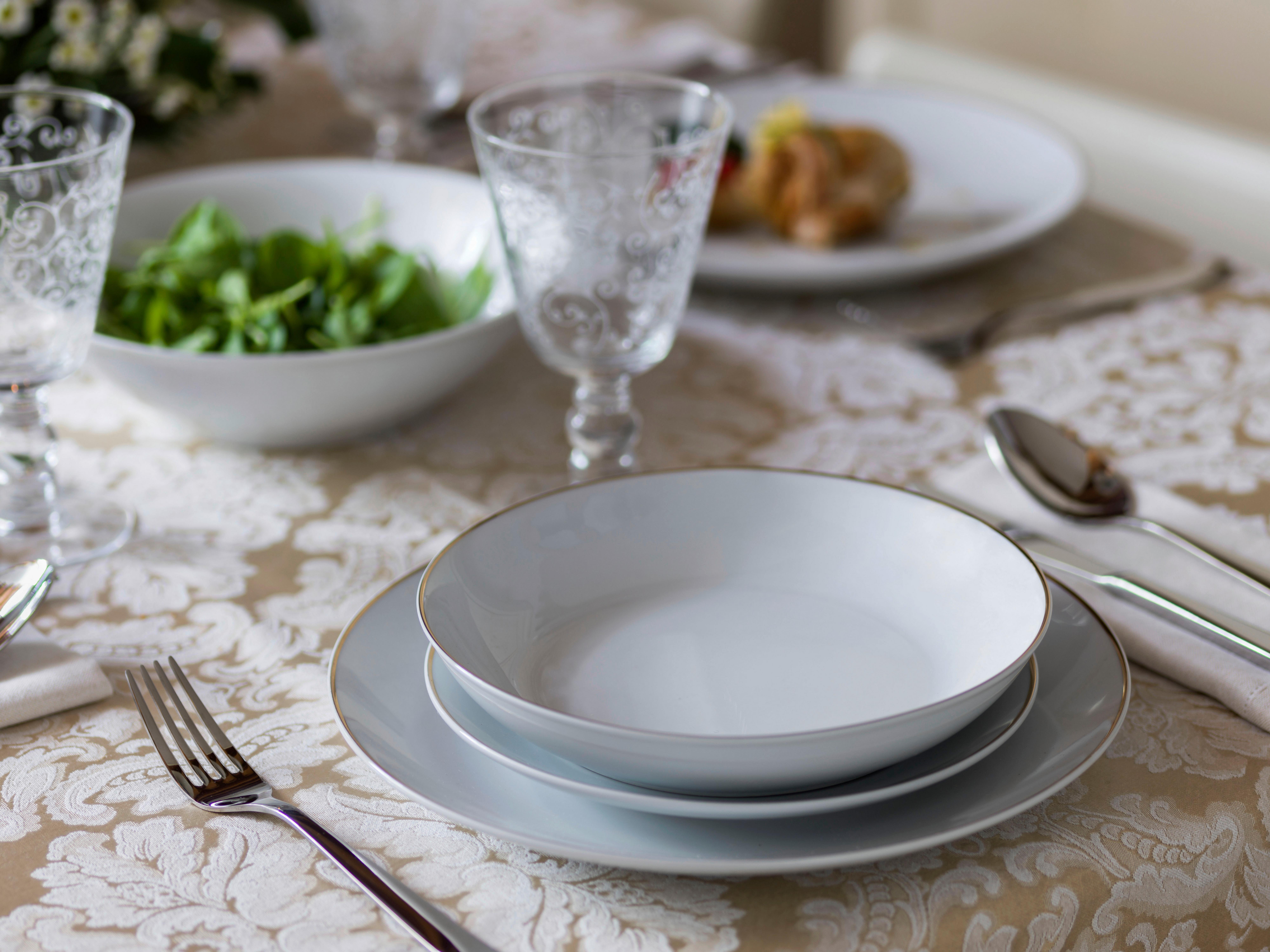 Tafelservice Fascetta Oro 6 Personen Geschirr Set - Goldfarben/Weiß, Design, Keramik - Tognana