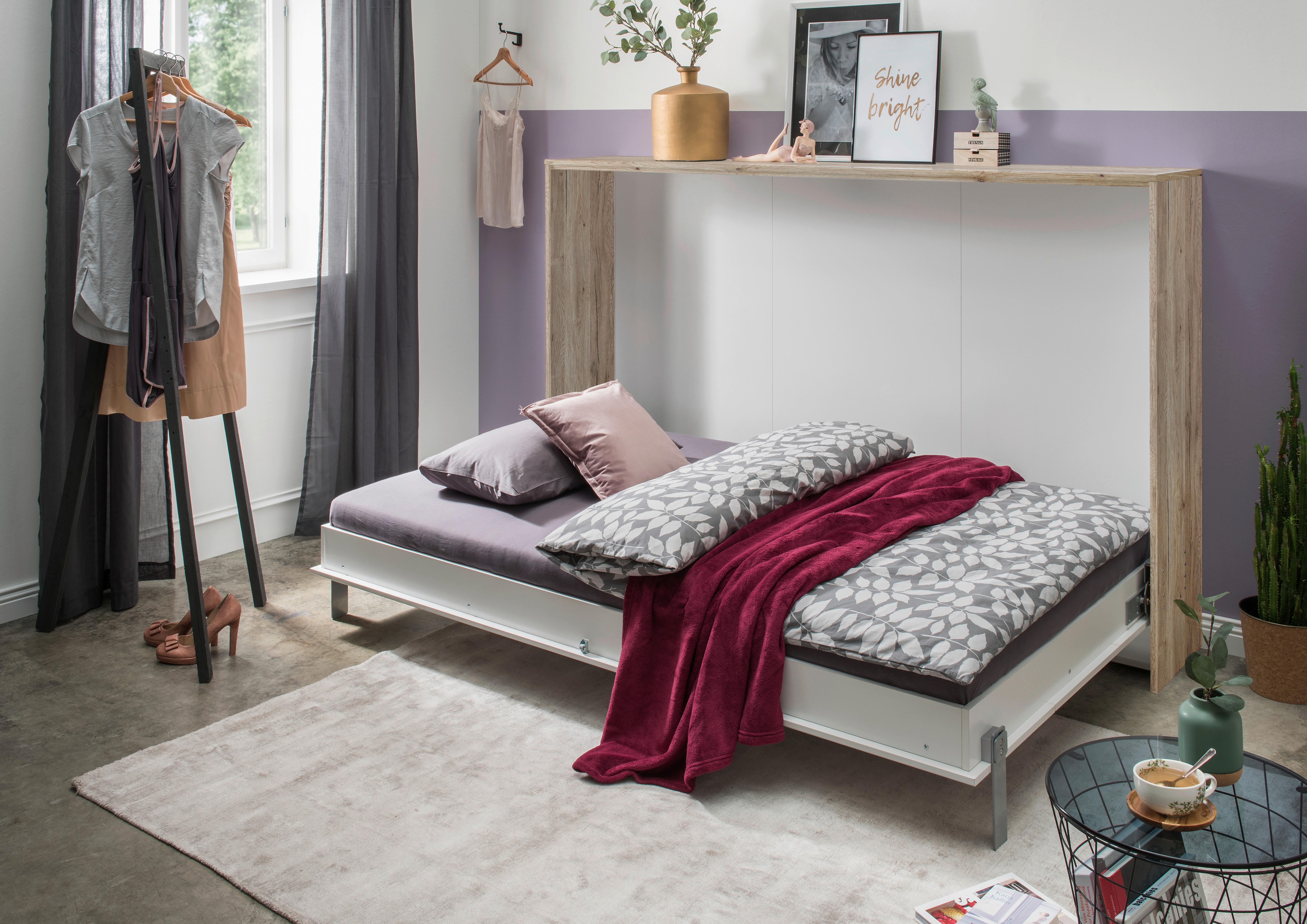 Schrankbett mit Lattenrost 140x200 Juist, Weiß/ Eiche