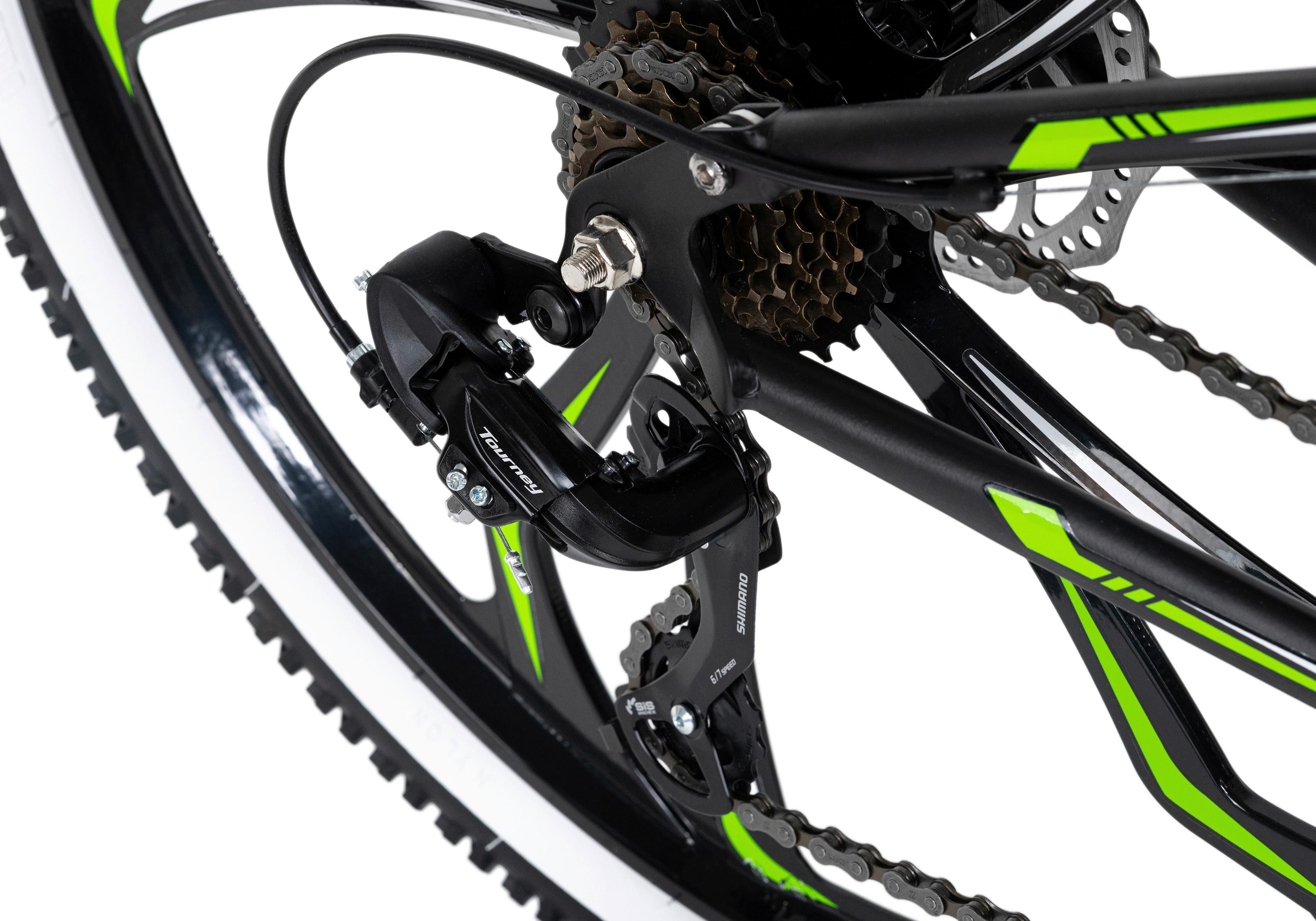 Mountainbike SCRAWLER  aus Stahl in Schwarz/Grün mit 21 Gängen Detail Gangschaltung