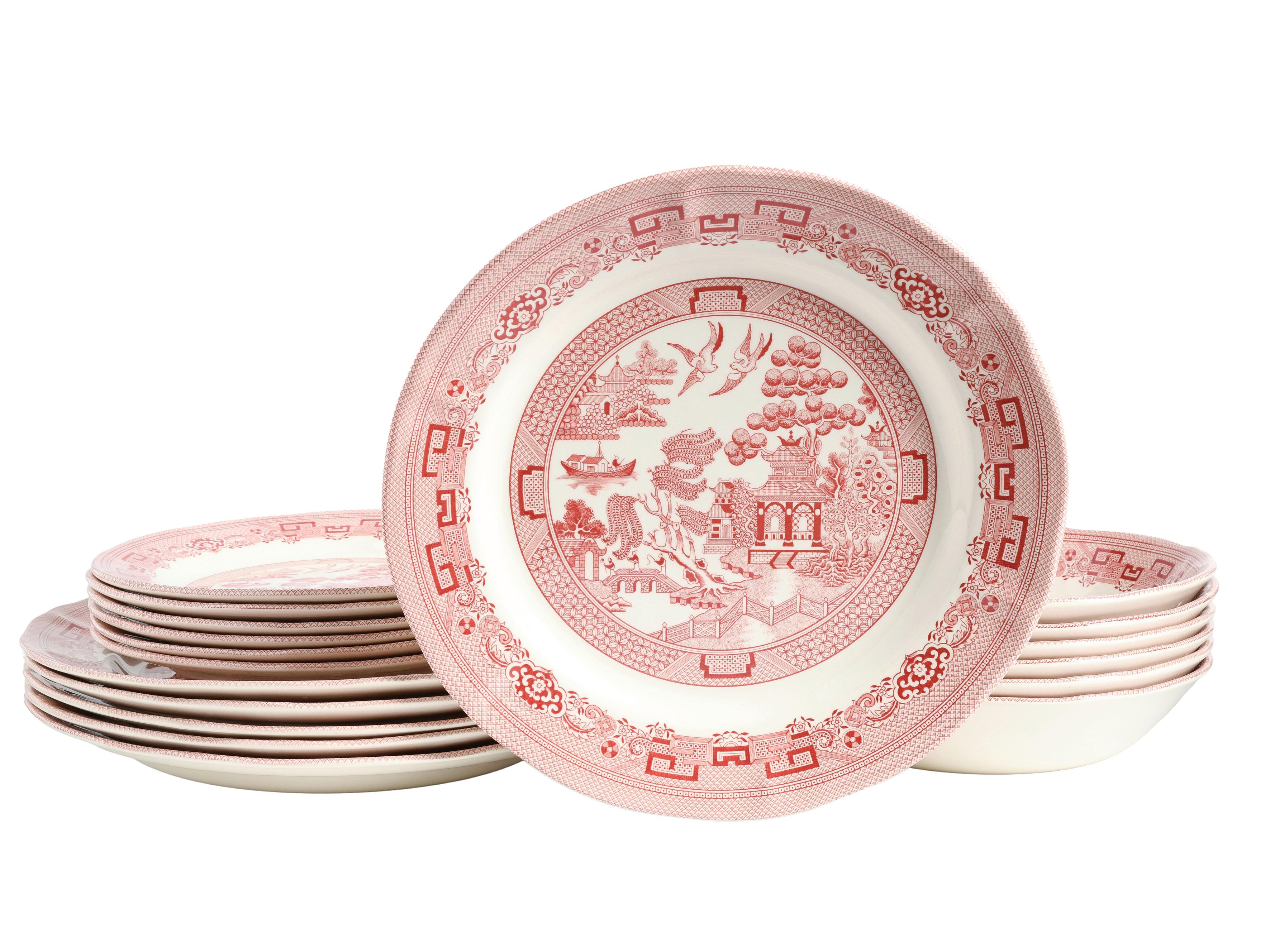 Tafelservice China Town Rot, Weiß L: 31 cm - Rot/Weiß, Basics, Keramik - Creatable