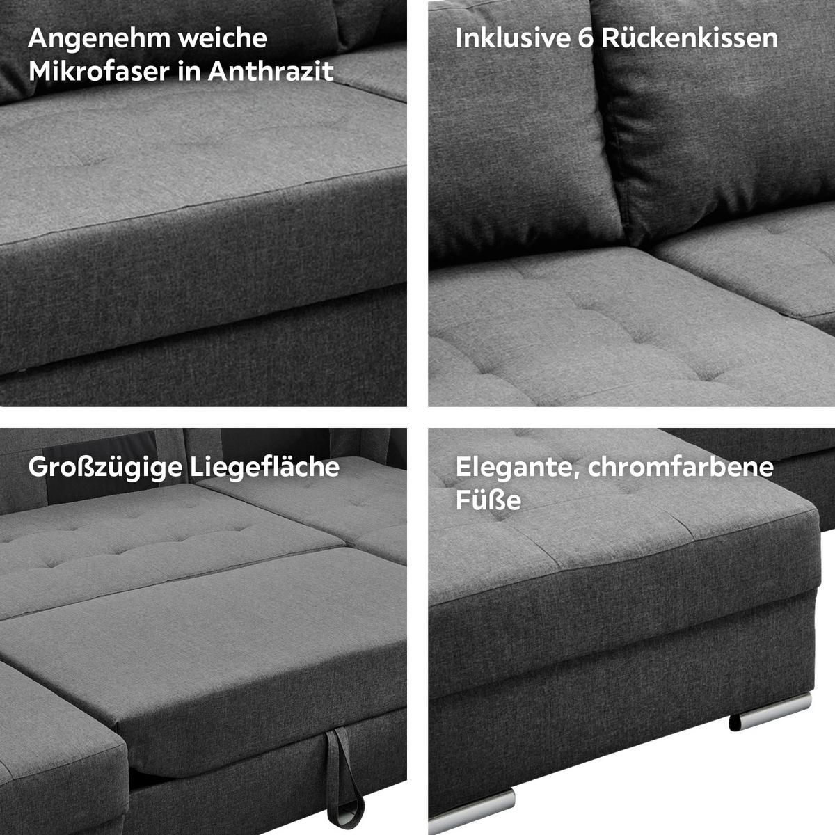 Wohnlandschaft mit Schlaffunktion Sinja - Chromfarben/Anthrazit, KONVENTIONELL, Textil (156/292/218cm) - Livetastic