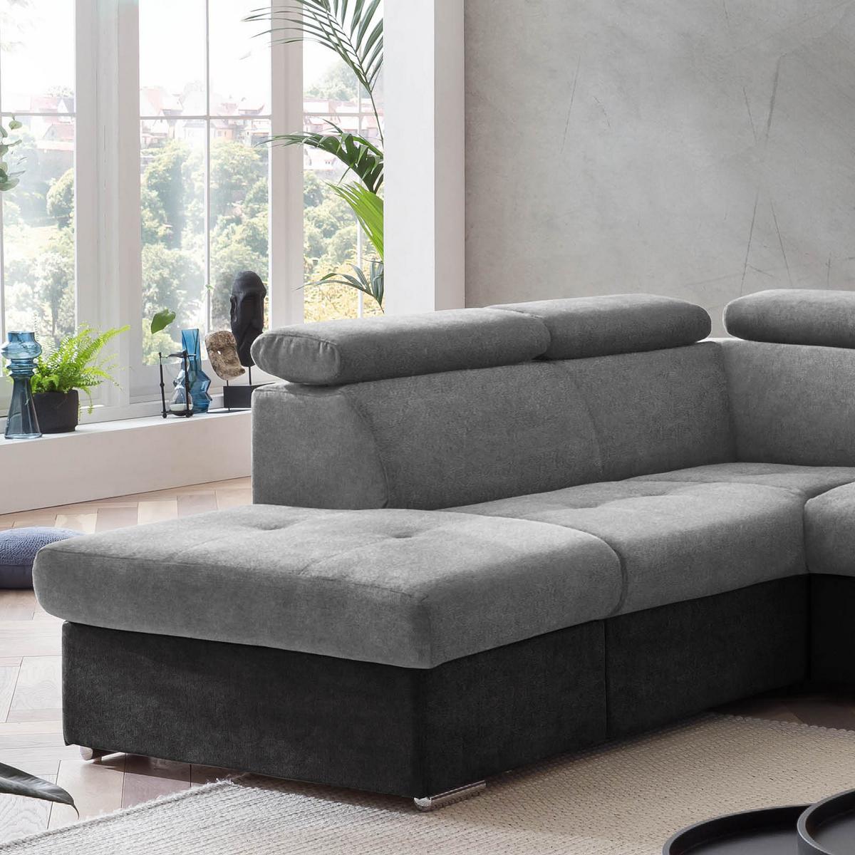 Ecksofa Mit Schlaffunktion Antero Und Bettkasten Grau - Chromfarben/Schwarz, Design, Textil (216/262cm) - Livetastic
