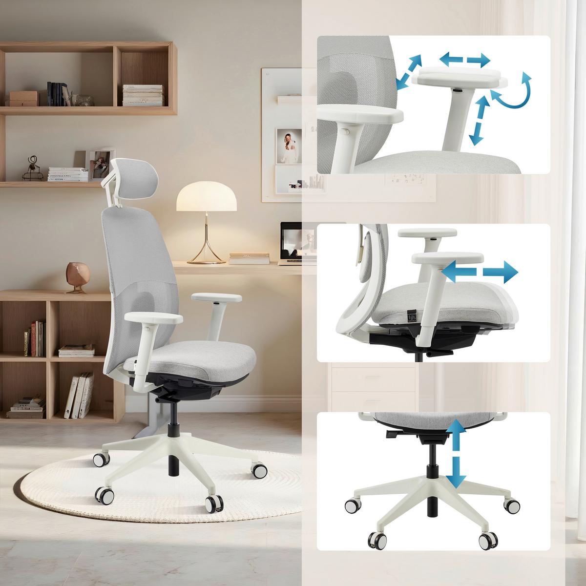 Drehstuhl Skandis Pro Weiß/Grau B: 71cm - Weiß/Grau, MODERN, Kunststoff/Textil (71/131/66cm) - MID.YOU