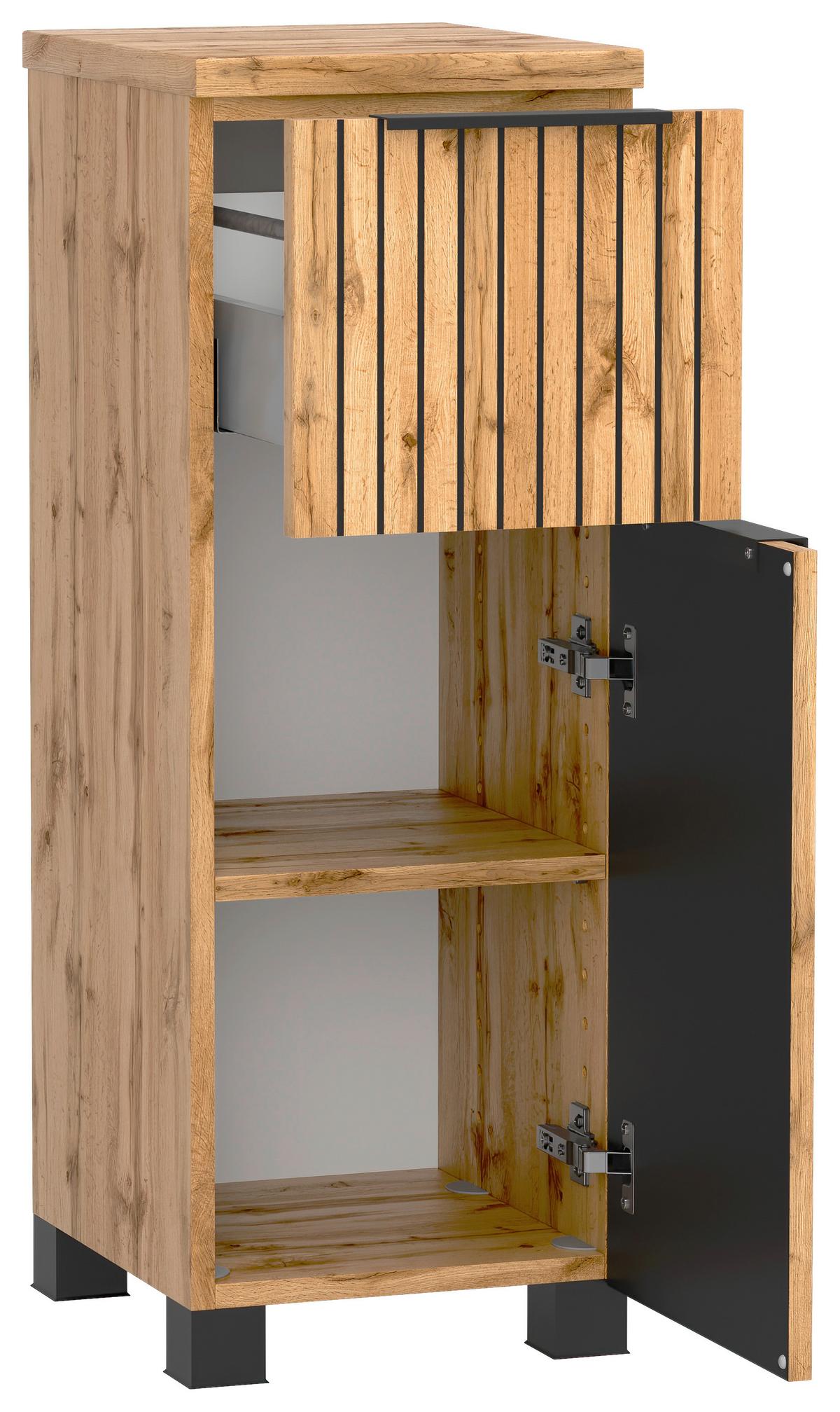 Unterschrank Chester B: 30 cm Eiche Wotan Dekor/Schwarz - Eiche Wotan/Schwarz, MODERN, Holzwerkstoff (30/79/35cm) - Held