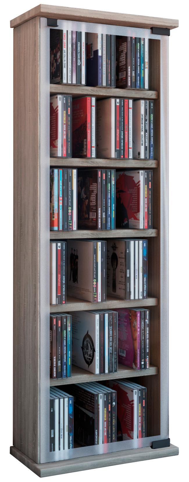 Cd Regal Mit Glastür Classic 31 Cm Eiche Dekor - Eichefarben, KONVENTIONELL, Glas/Holzwerkstoff (31/92/18cm) - MID.YOU