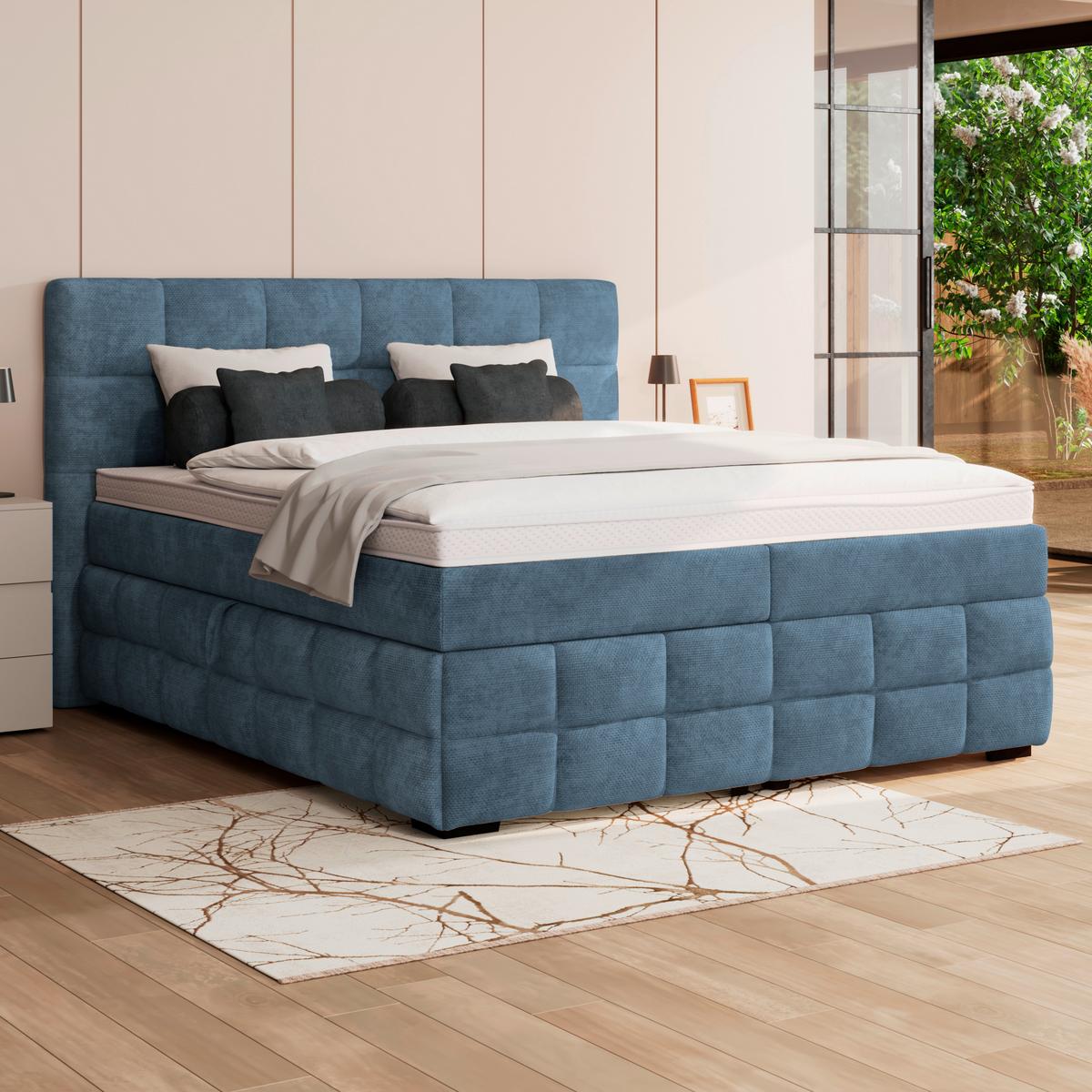 Čalouněná postel VEGA 180x200 cm, modrá - modrá/černá, Trend, dřevo/textil (180/200cm)