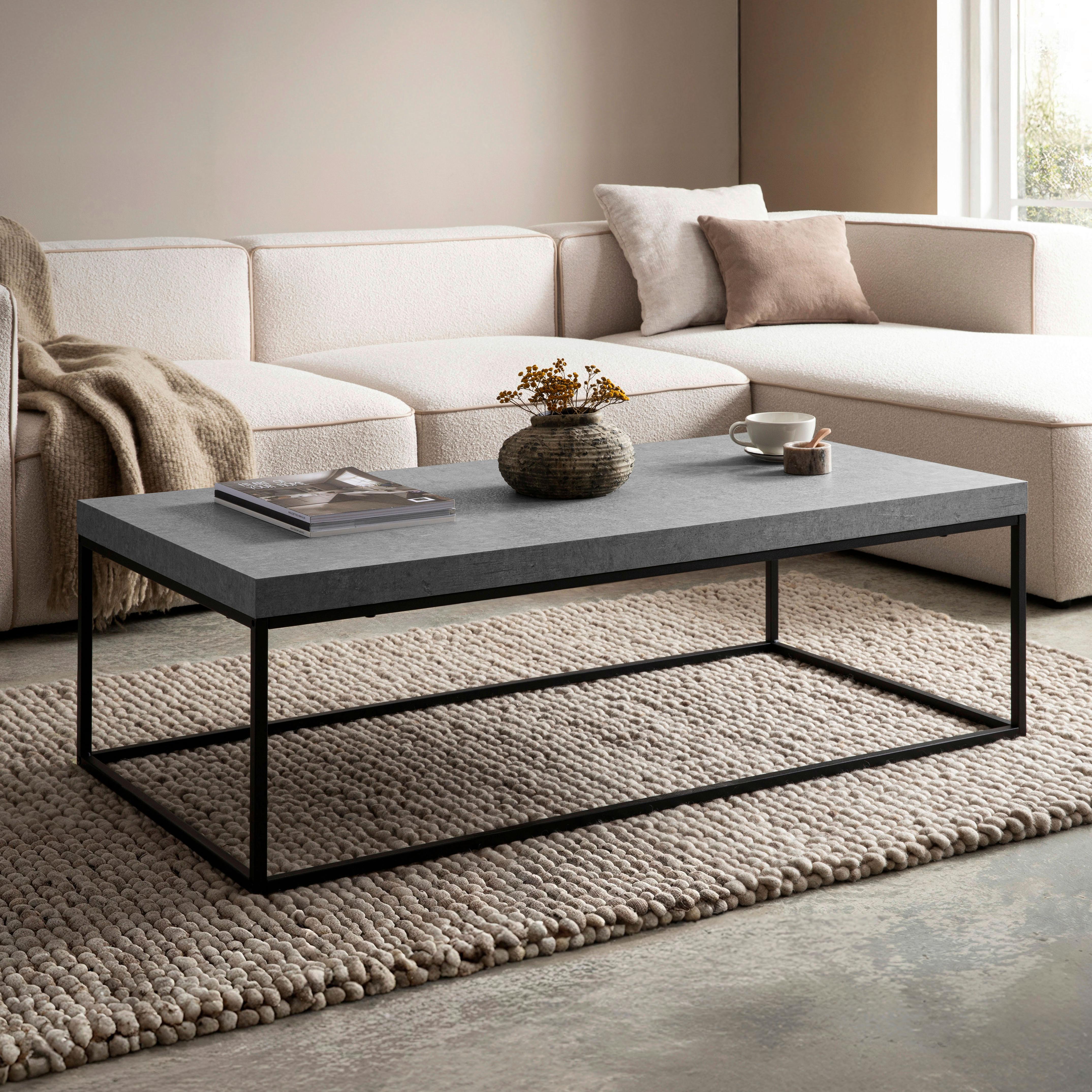 Couchtisch Grau L: 120 cm - Schwarz/Grau, Design, Holzwerkstoff/Metall (120/60/38cm) - Livetastic
