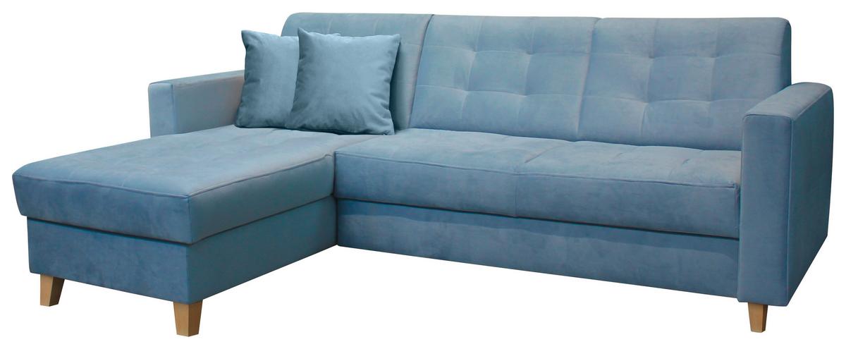 Rohová sedačka BJORN, obojstranná, svetlomodrý zamat - svetlomodrá/prírodná farba, Design, drevo/textil (231/160cm) - Luca Bessoni