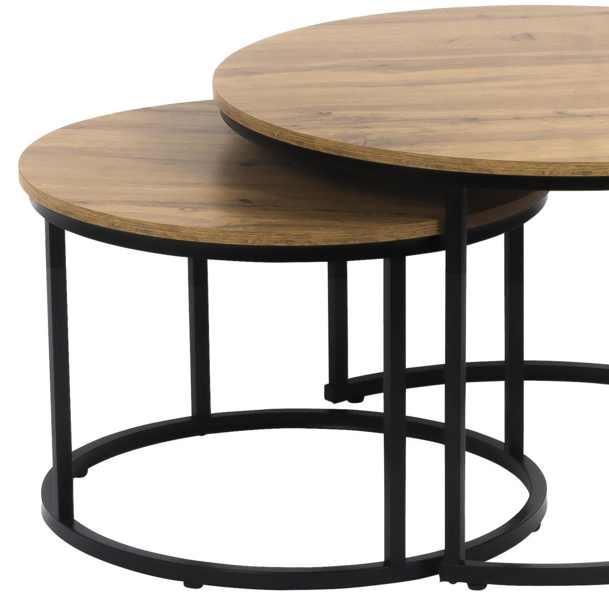 Kisasztal Duo - fekete/natúr, Modern, faalapú anyag/fém (53-43/45-35cm) - Best Price