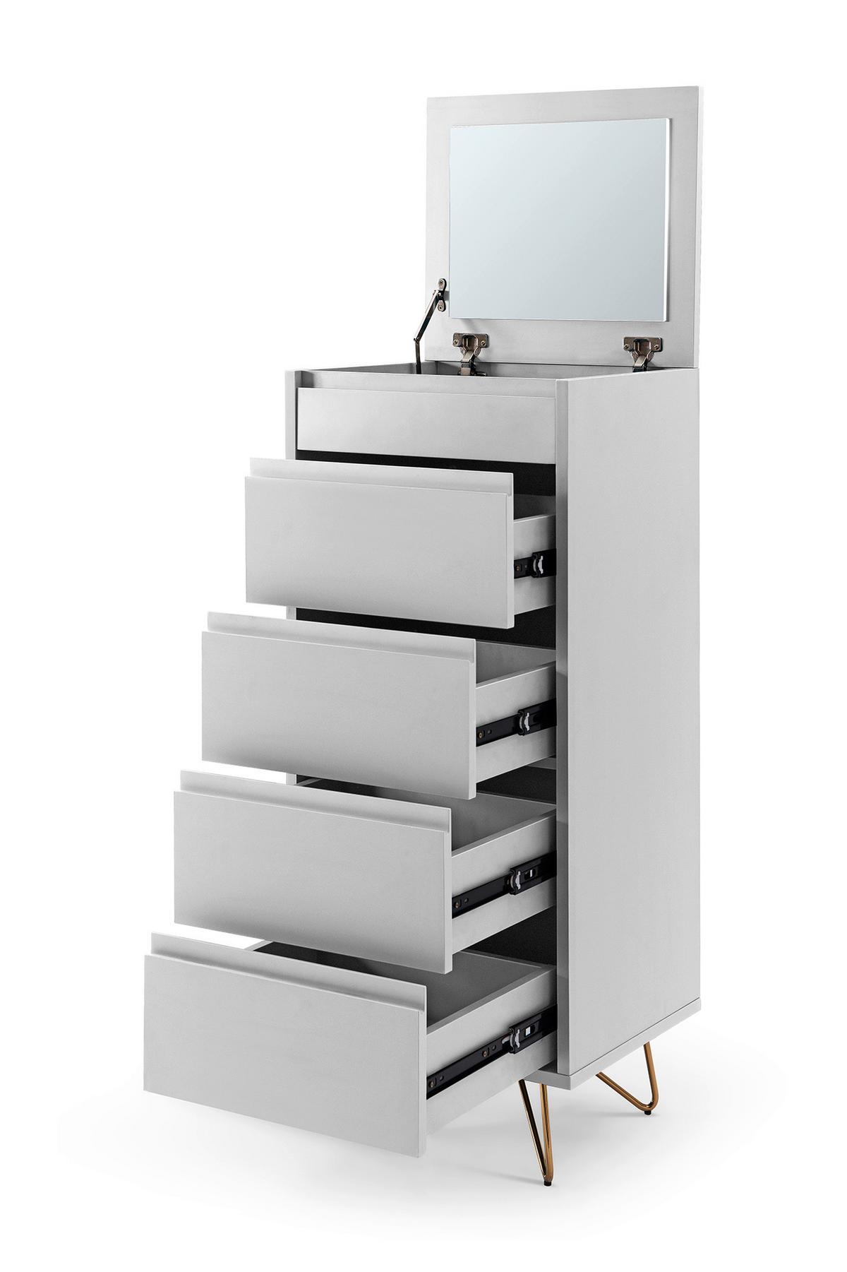 Kommode Weiß B: 45cm - Messingfarben/Weiß, Design, Glas/Holzwerkstoff (45/110/40cm) - Livetastic