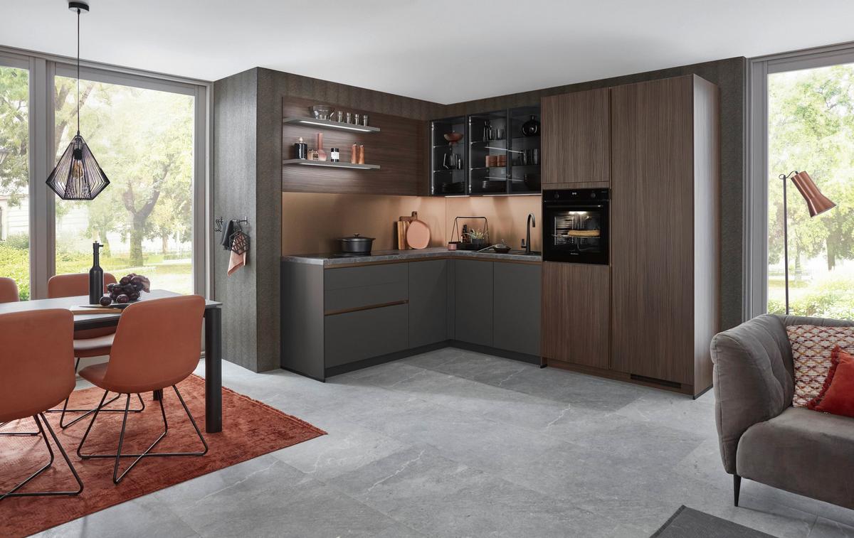 Eckküche Sidney/Singapur - Schieferfarben/Schlammfarben, Design, Holzwerkstoff (206/285cm) - Vertico