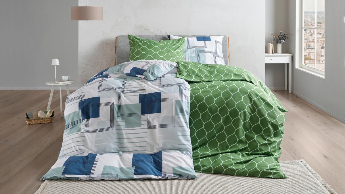 Bettwäsche Trude - Olivgrün, KONVENTIONELL, Textil - Ondega