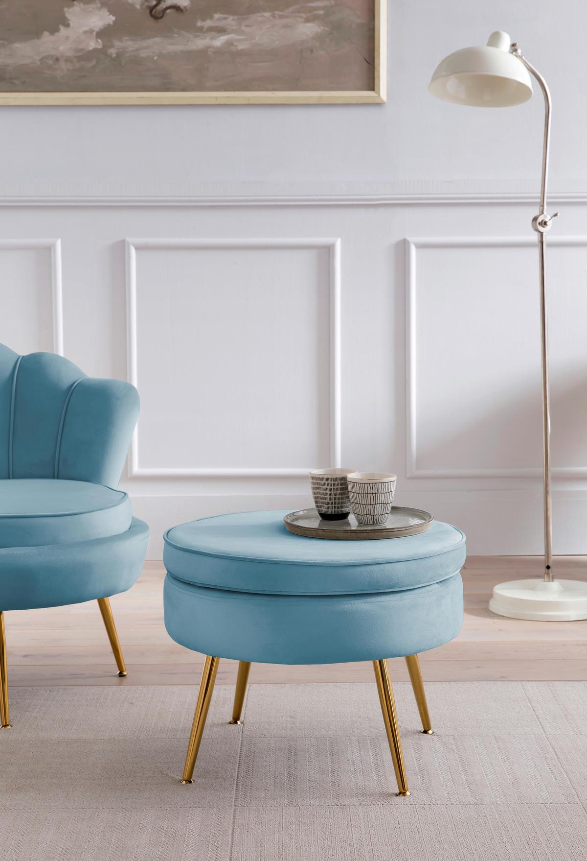 Hocker Blau B: 52 Cm - Blau/Goldfarben, MODERN, Textil (52/41/52cm) - Livetastic