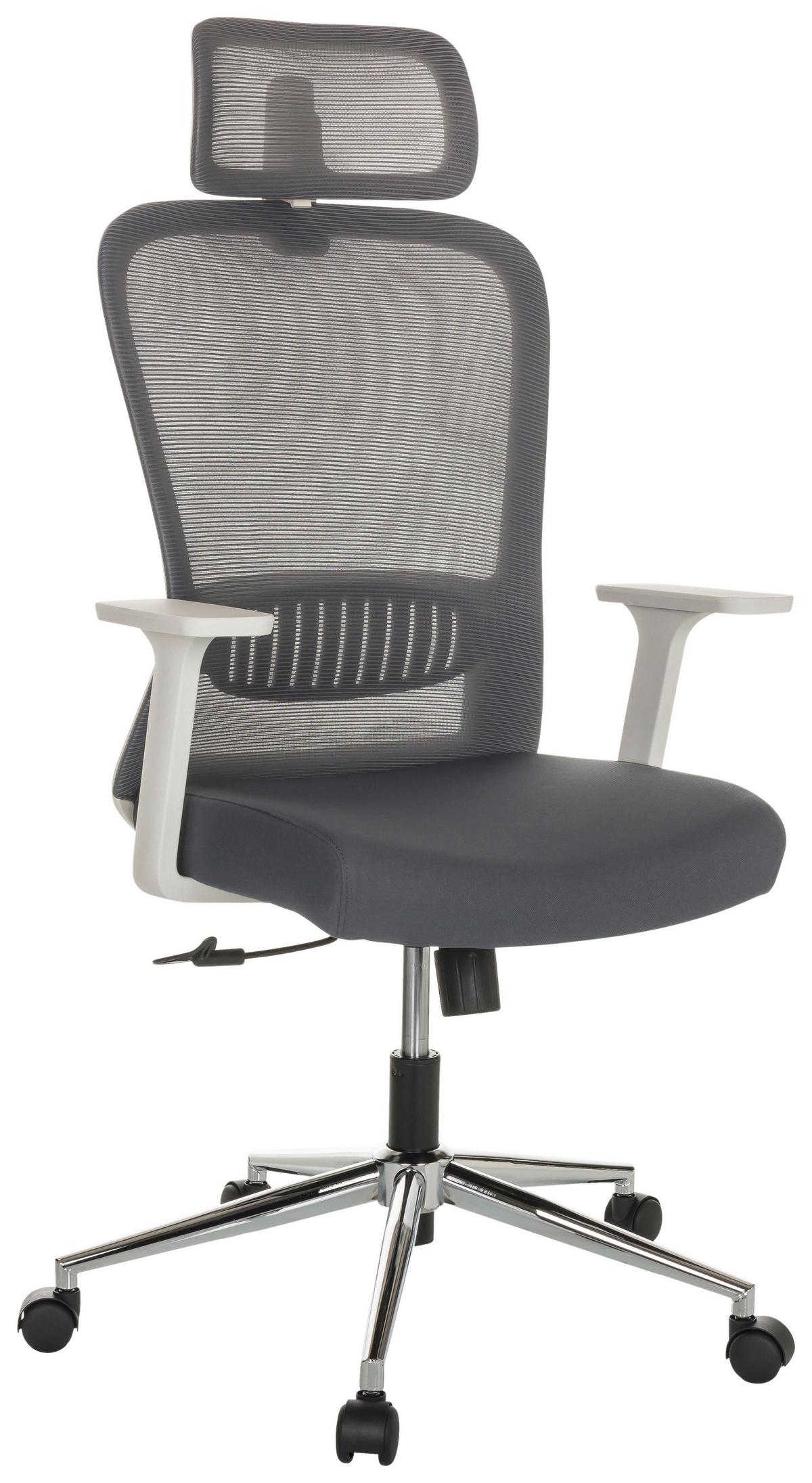 Drehstuhl Belaia W - Silberfarben/Grau, Basics, Kunststoff/Textil (66/113-130/60cm) - MID.YOU