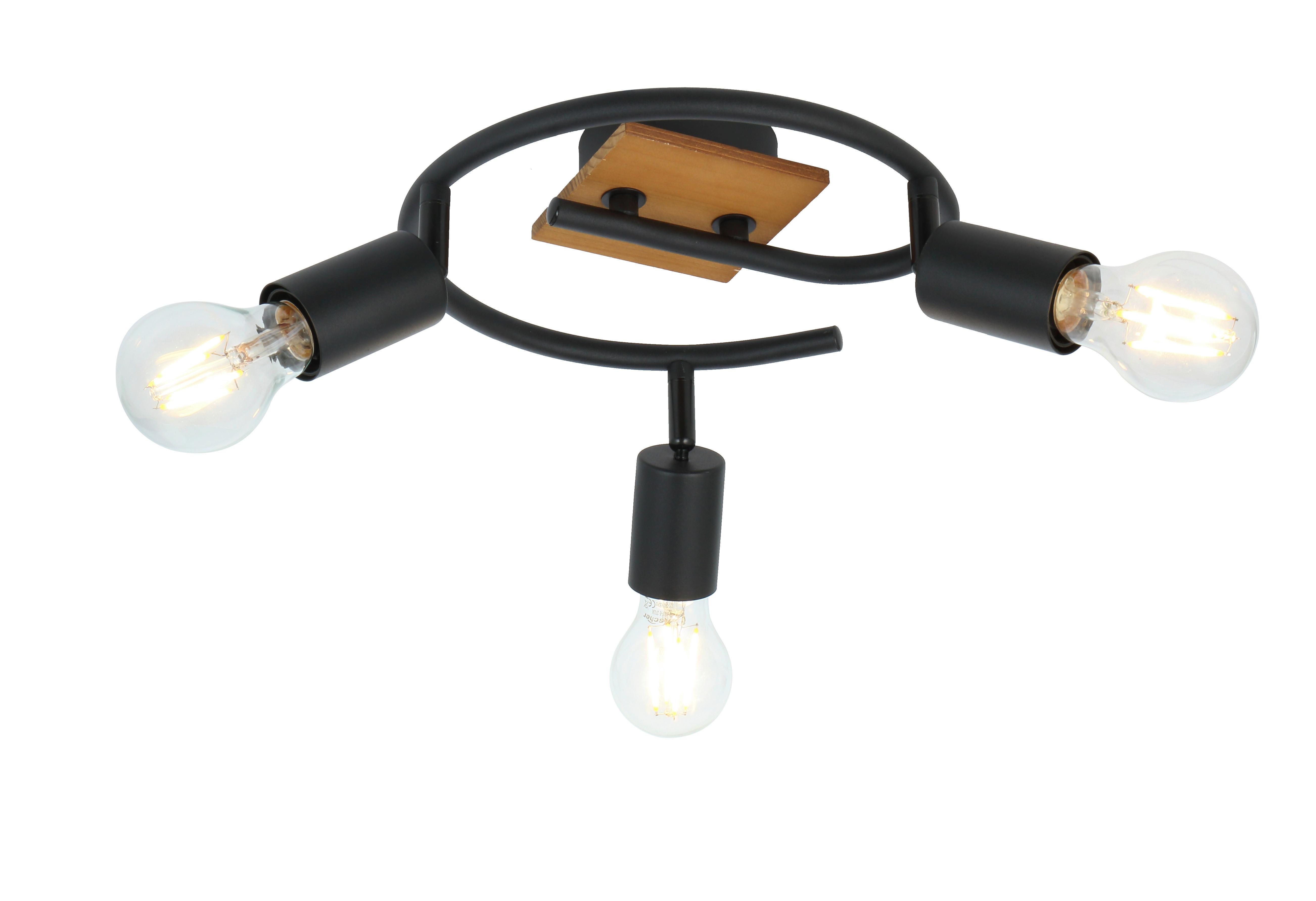 Strahler 54008-3h - Schwarz/Braun, Basics, Holz/Metall (25/14cm) - Globo