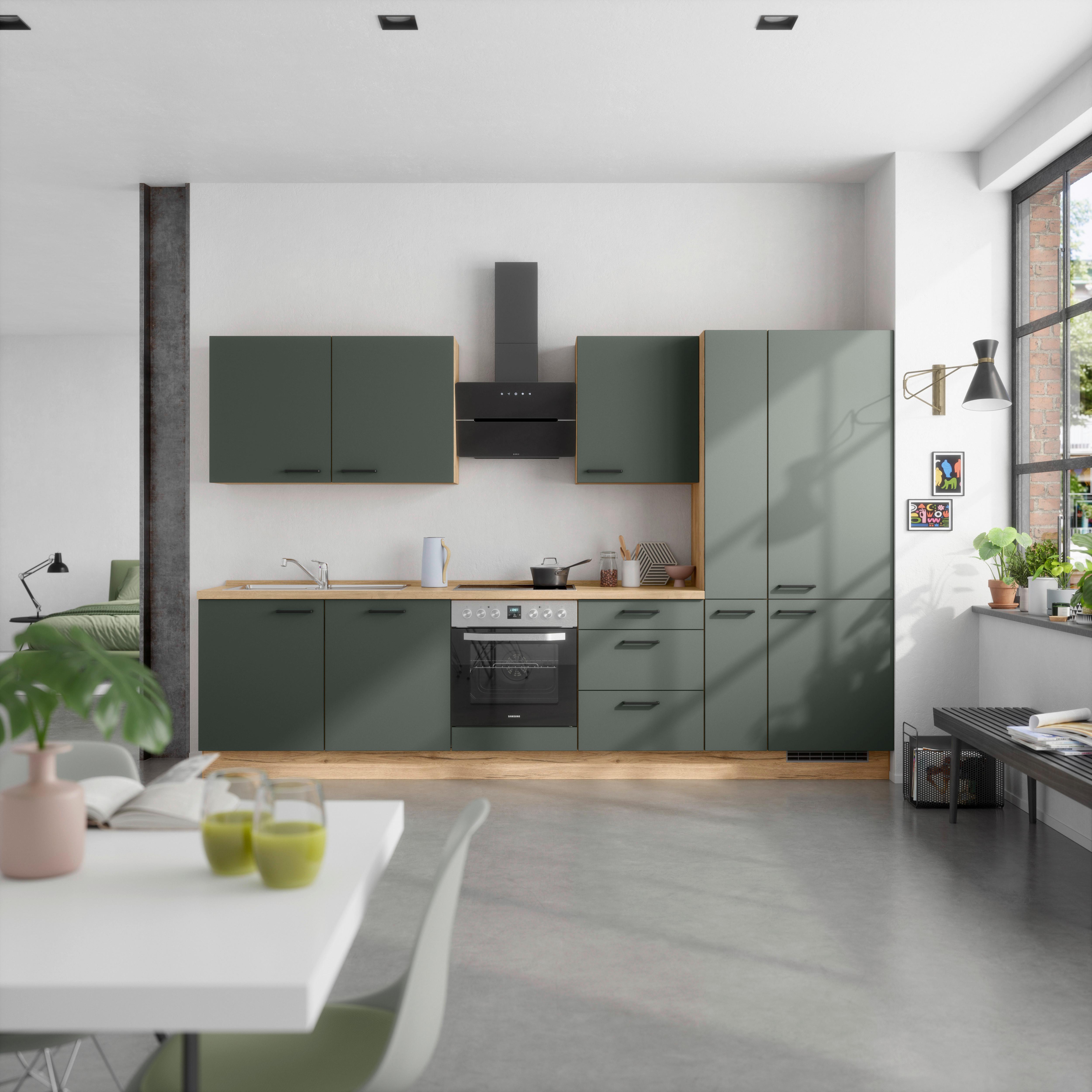 Küchenleerblock Easytouch High-Line, H11 Re. - Dunkelgrün/Eichefarben, MODERN, Holzwerkstoff (330cm) - Nobilia