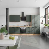 Kuchynská linka 330 cm, minerálna zelená,ultra matná - čierna/farba duba, Modern, kov/kompozitné drevo (330cm) - Nobilia