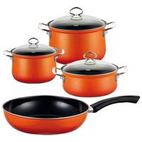 Kochtopfset 7-Tlg. Emaill inkl. Pfanne - Orange, Basics, Glas/Metall (48,5/28,5/24cm) - Riess