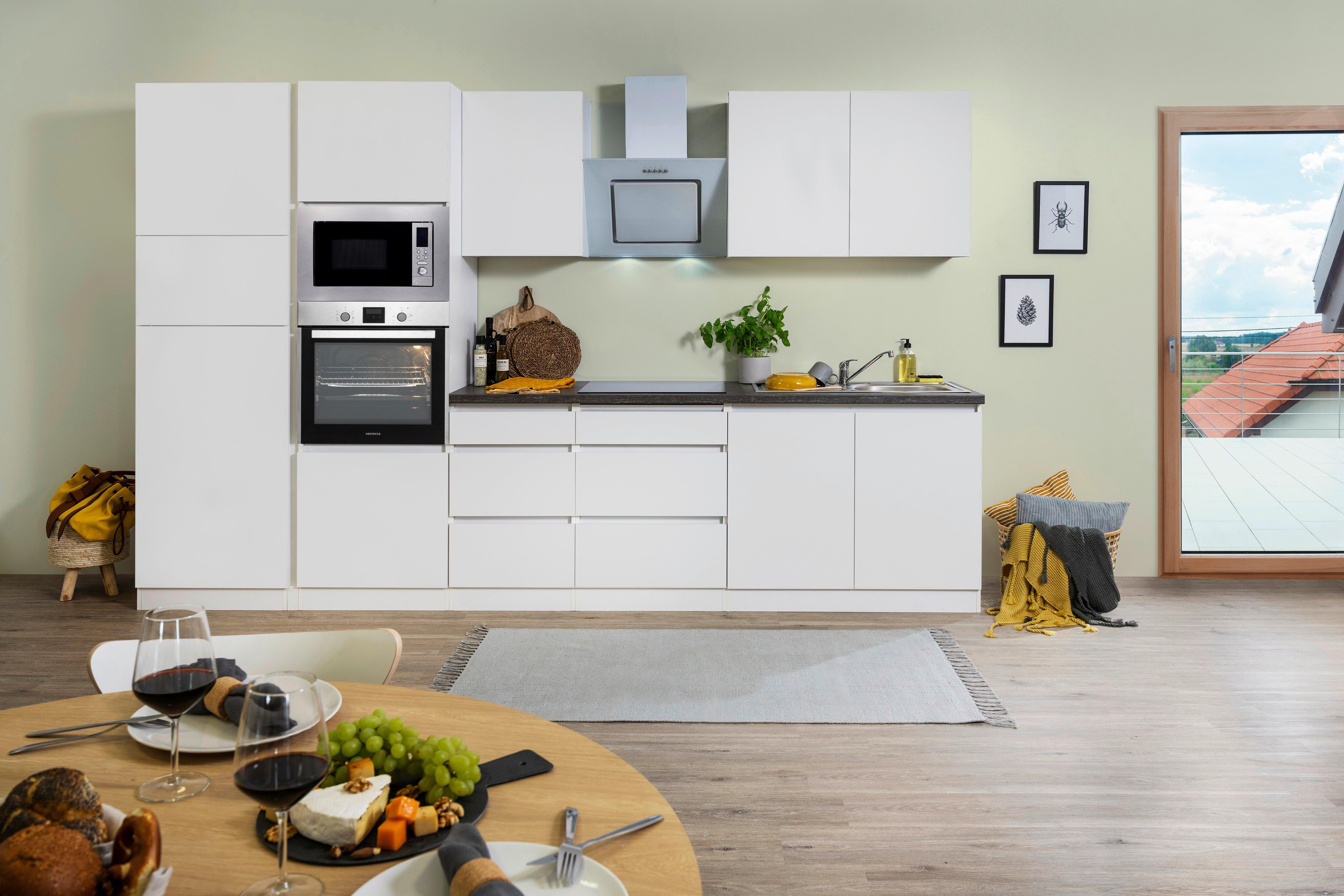 Küchenblock Lorena Küchenblock 335 cm - Graphitfarben/Weiß, Basics, Holzwerkstoff (335cm) - Respekta