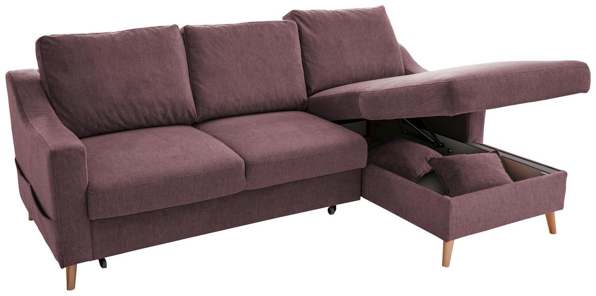 Ecksofa mit Schlaffunktion Valentina mit Kissen Bordeaux - Bordeaux/Naturfarben, KONVENTIONELL, Textil (228/150cm) - P & B