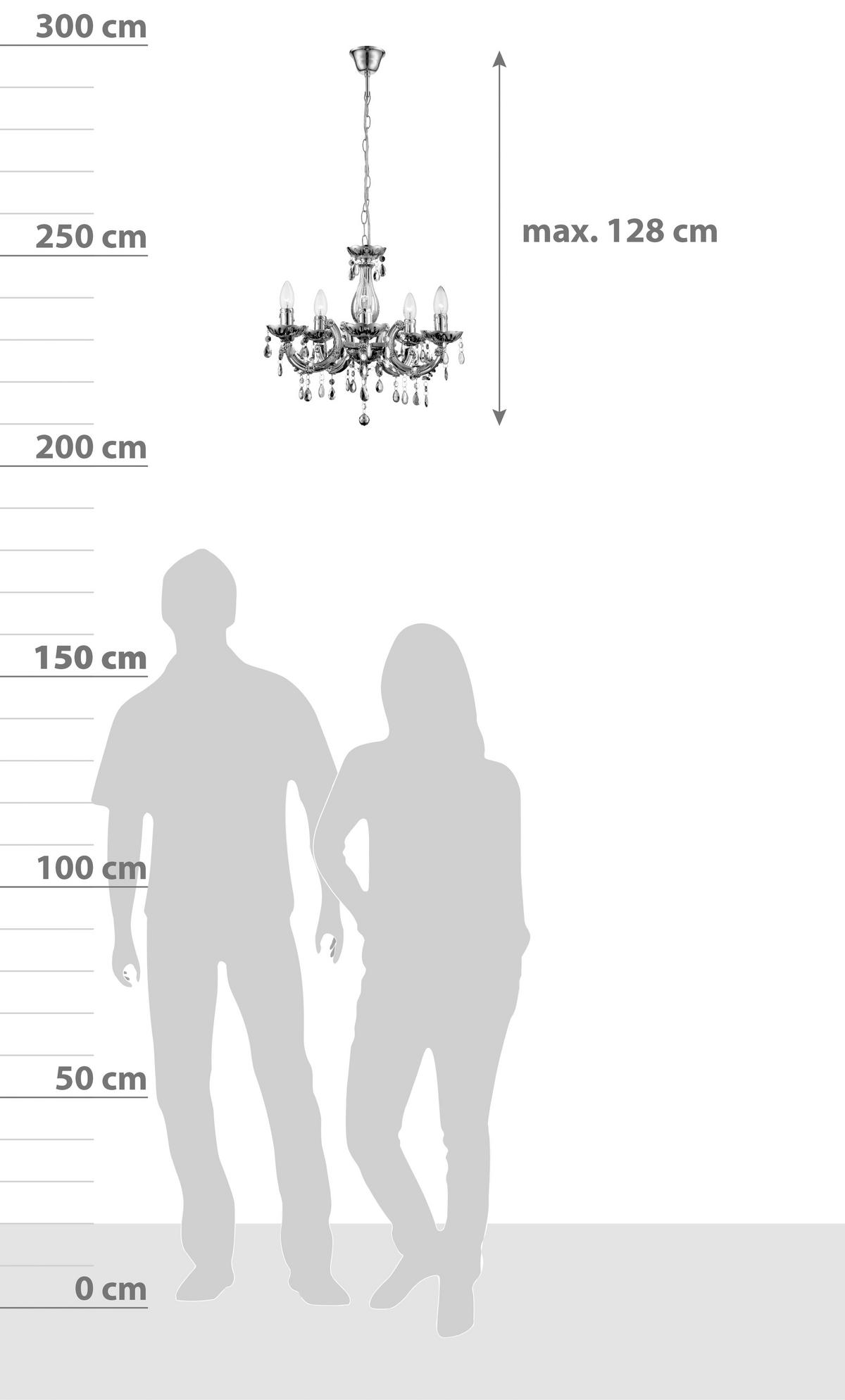 Hängeleuchte Lexi H: 128 cm 5-Flammig - Chromfarben, KONVENTIONELL, Kunststoff/Metall (128cm) - Ondega