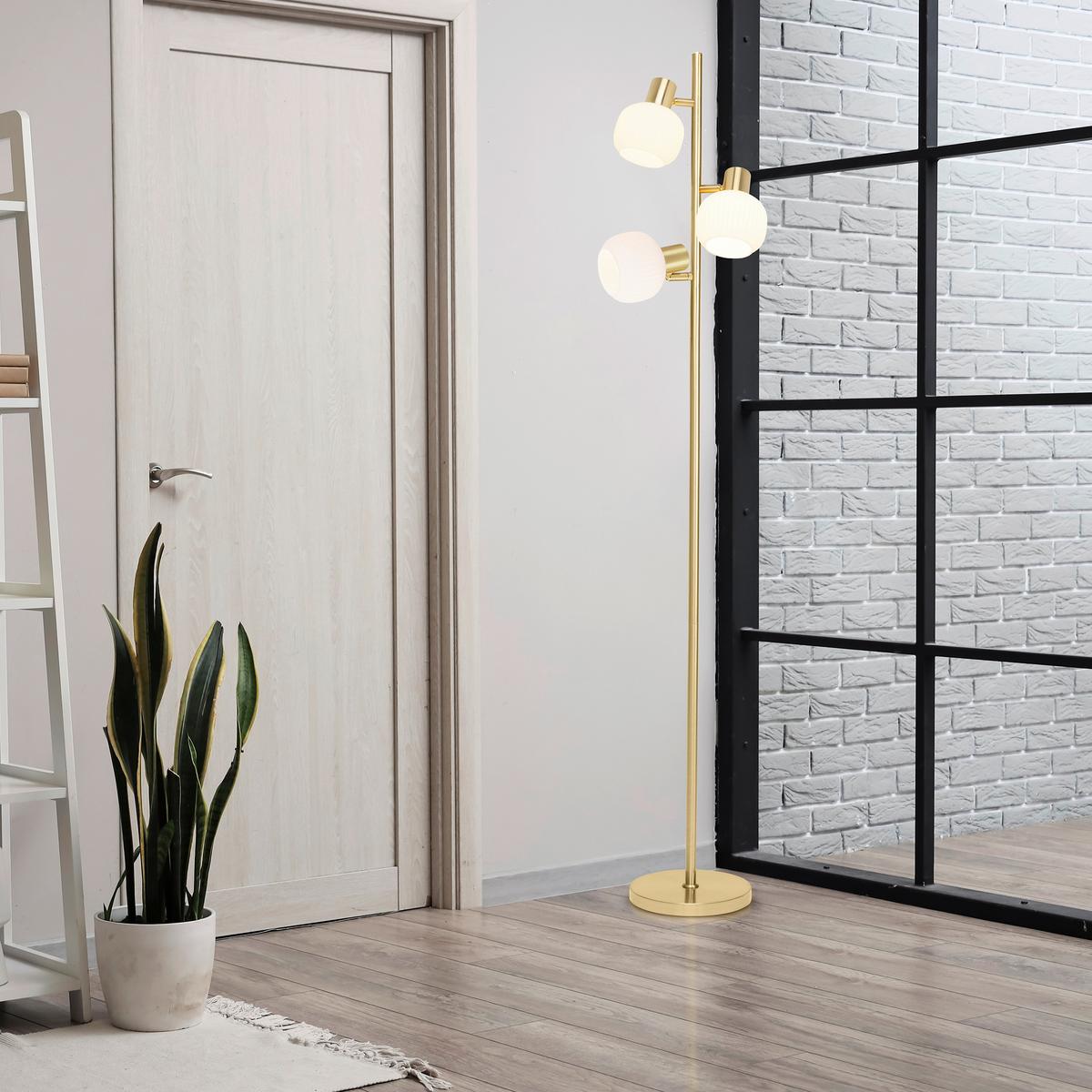 Stehleuchte Mit Fußschalter - Messingfarben/Weiß, LIFESTYLE, Glas/Metall (23/154cm) - Näve