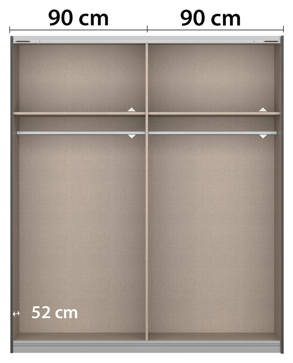 Schwebetürenschrank Artemis B: 181 Cm Anthrazit/weiß - Anthrazit/Weiß, MODERN, Glas/Holzwerkstoff (181/210/62cm) - Rauch Möbel