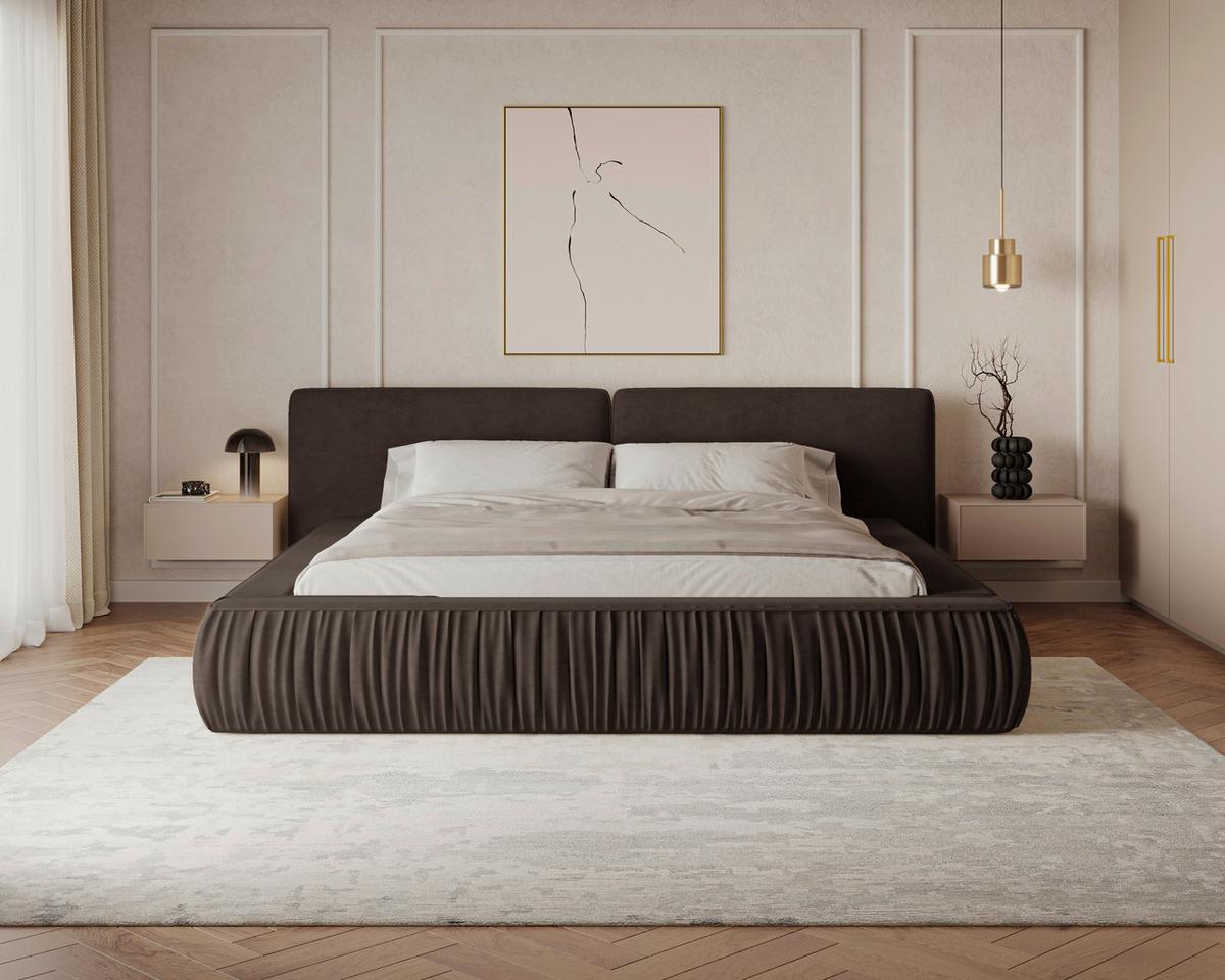Polsterbett Vanessa mit Bettkasten 160x200 - Schwarz/Braun, MODERN, Holz/Metall (160/200cm) - Livetastic