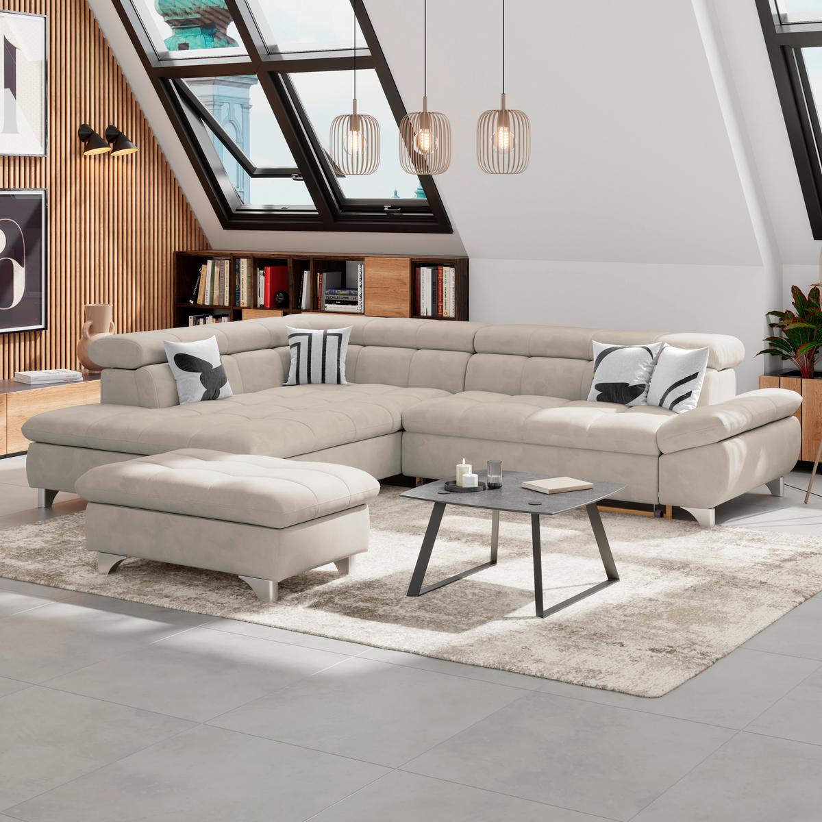 Ecksofa Gemini Naturfarben, B: 234cm - Chromfarben/Naturfarben, KONVENTIONELL, Textil (234/312cm)