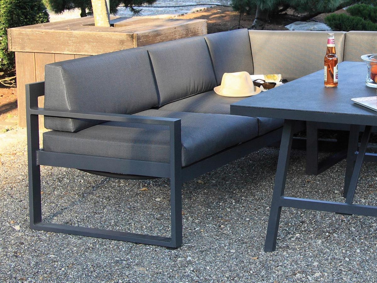 Loungegarnitur Signature Aus Metall Mit Kissen - Anthrazit/Silberfarben, Basics, Holz/Textil (130/63/240cm) - Acamp
