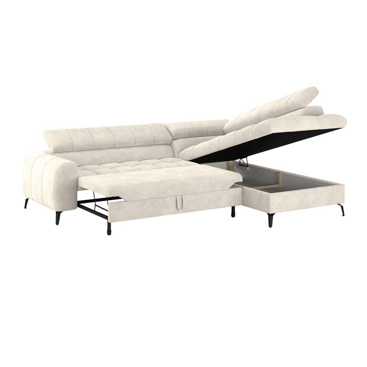 Ecksofa mit Schlaffunktio Volf cremefarben 261x203 cm - Creme/Schwarz, Trend, Kunststoff/Textil (261/203cm)