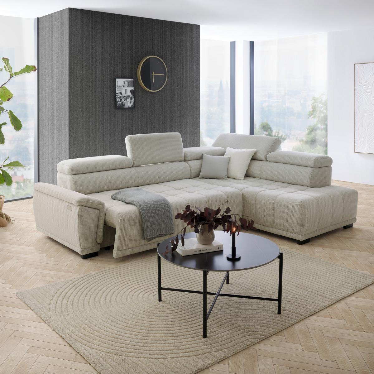Rohová sedačka GRINALDI, pravá, sivobiela - čierna/sivobiela, Modern, textil/plast (283/206cm) - Premium Living