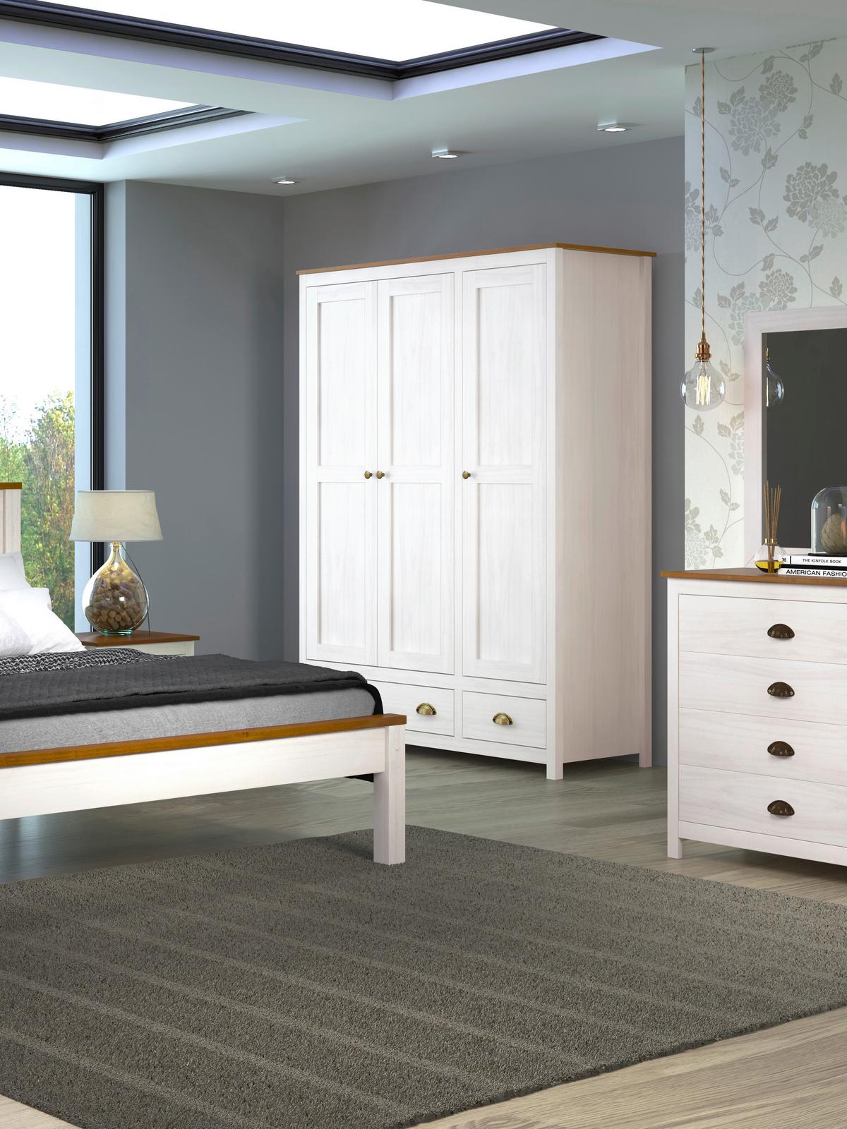 Drehtürenschrank Weiß B: 136 Cm - Weiß, Natur, Holz (136/185/54cm) - Livetastic