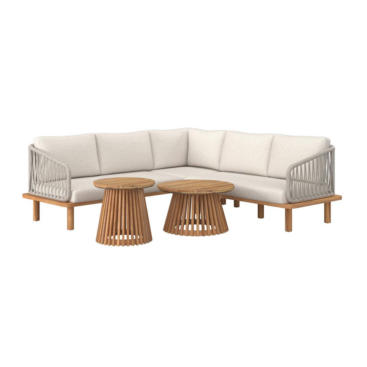 TERASOVÁ SEDACIA SÚPRAVA MARA - krémová/farba tíku, Modern, kov/drevo (190/62,5/70cm) - Bessagi Garden
