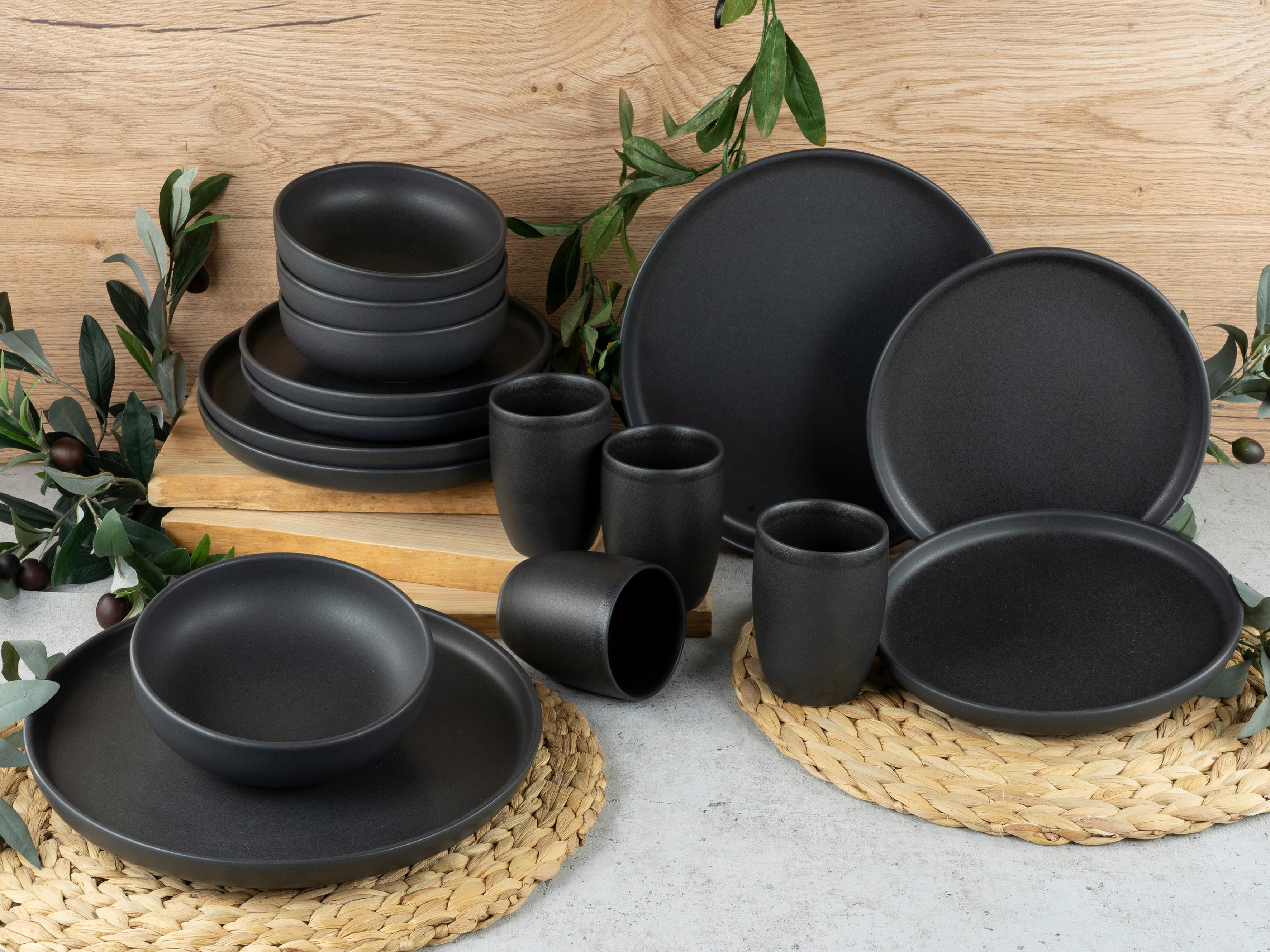 Kombinovaný servis UNO BLACK II, 16-dielny - čierna, Konventionell, keramika - Creatable
