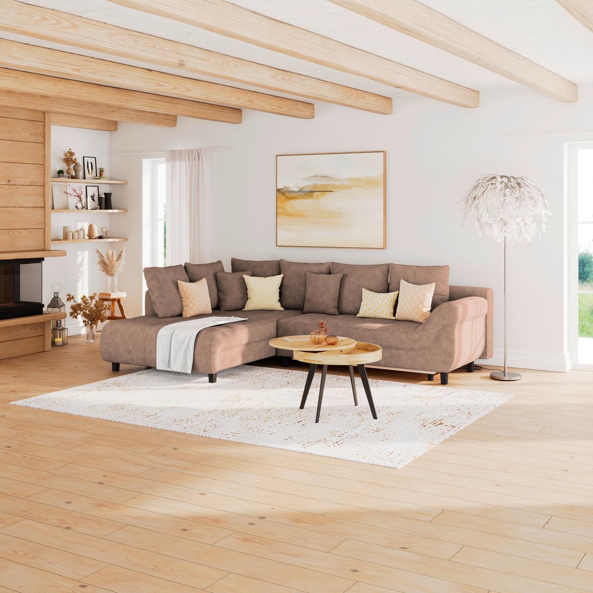 Ecksofa Mendoza - Schwarz/Braun, Design, Textil (197/309cm) - Ondega