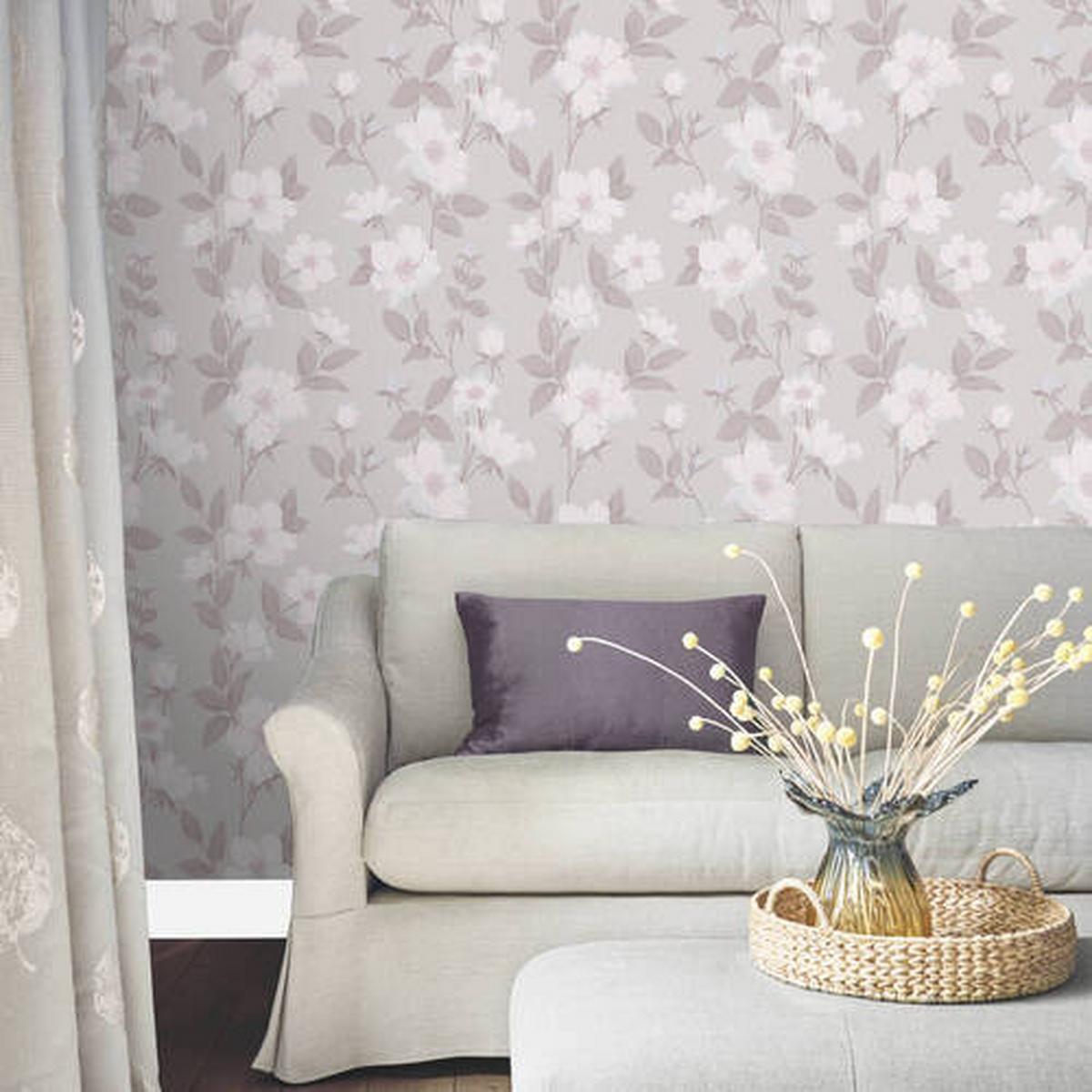 Vliestapete Fleurir Sugared - Violett/Grau, Basics, Papier/Kunststoff (52/1000cm)