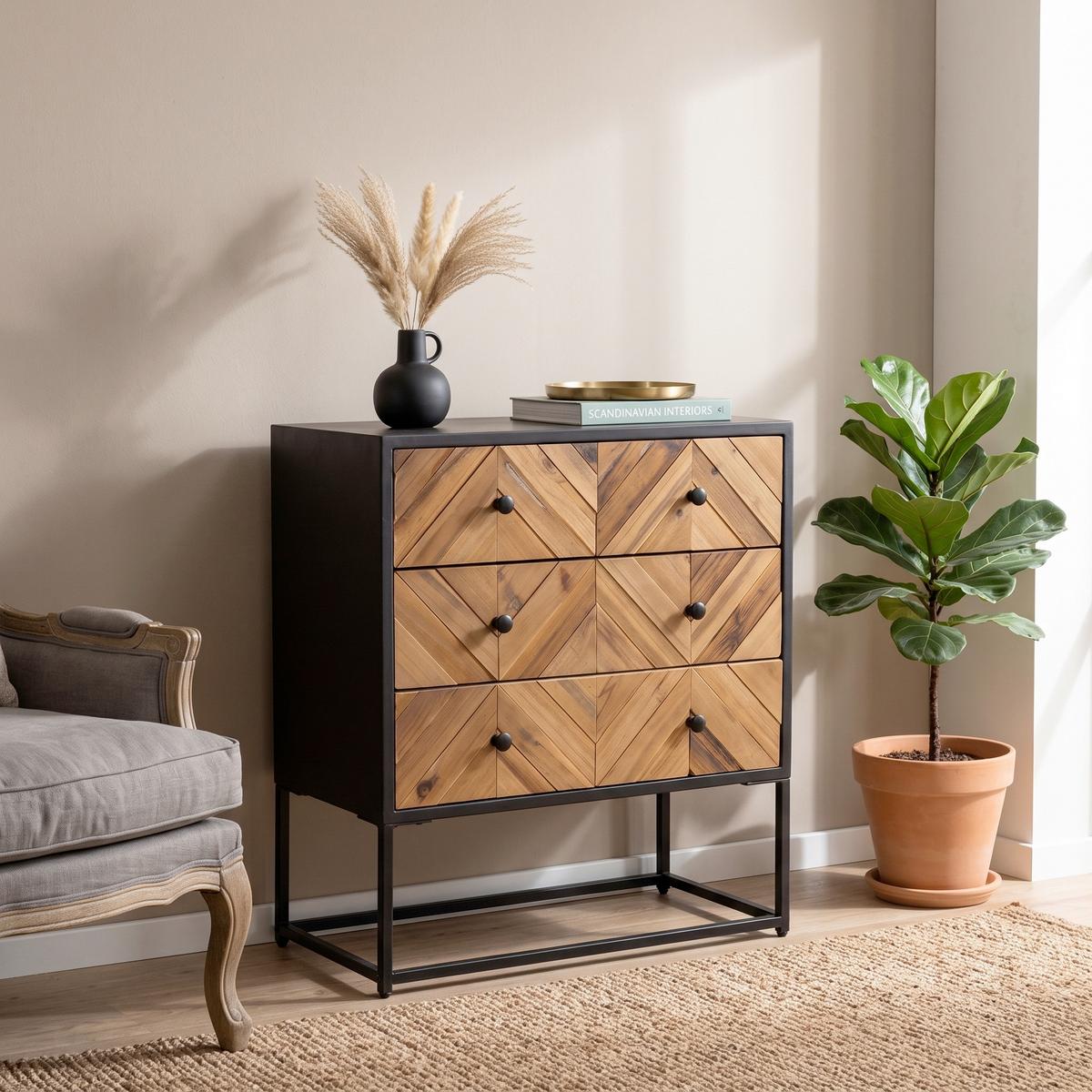 Sideboard Snatjago Black Sun L Dunkelbraun B: 63 cm - Dunkelbraun/Schwarz, MODERN, Holz/Metall (63/70,5/32cm) - MID.YOU
