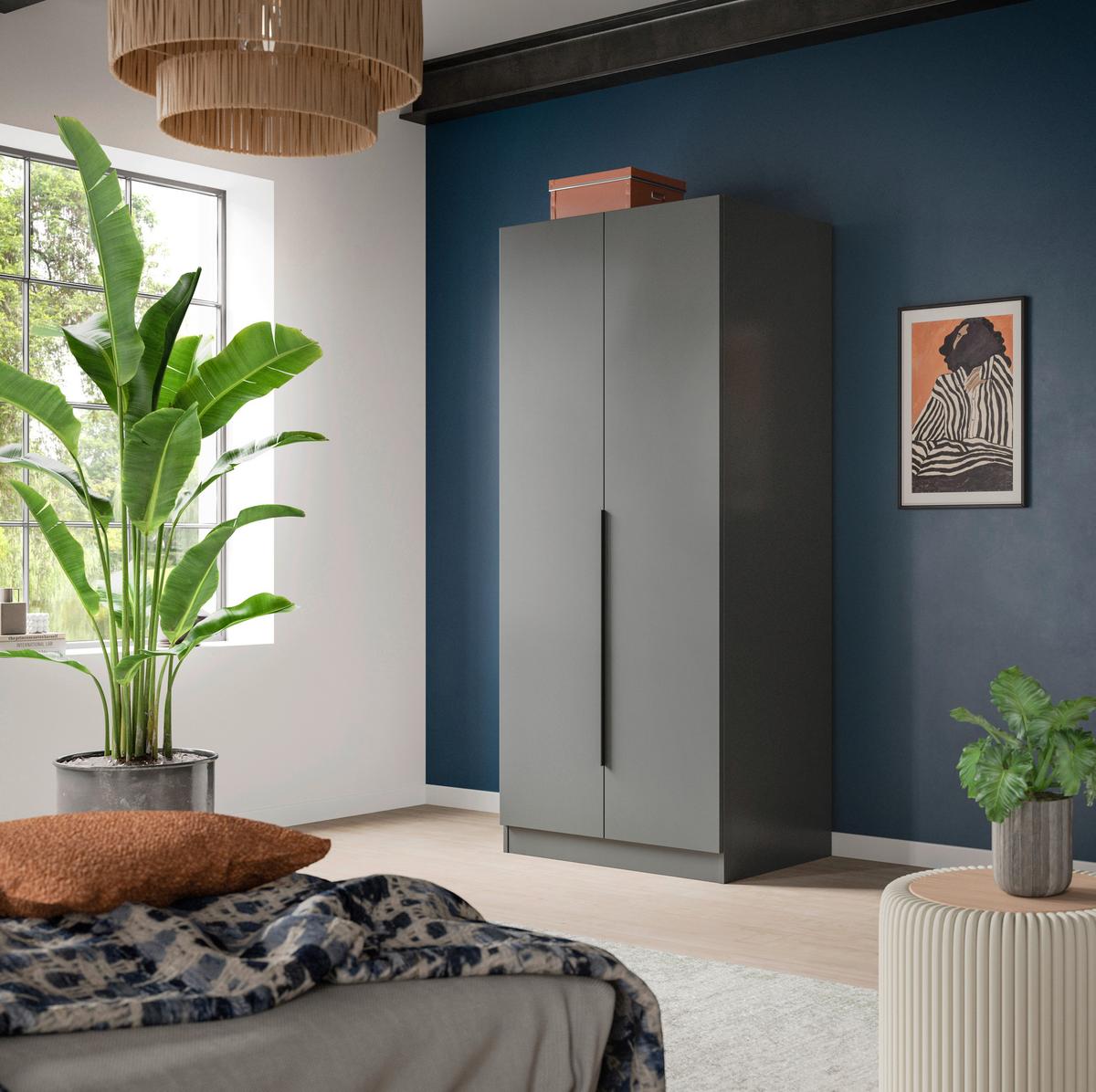 Šatníková skriňa Kopenhagen antracit - čierna/antracitová, Modern, kompozitné drevo/plast (80/181/52cm) - MID.YOU