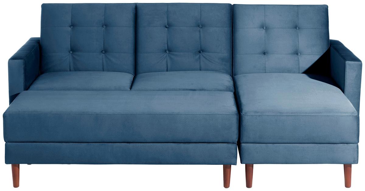 Ecksofa Mit Schlaffunktion Easy Relax Dunkelblau Samt - Eschefarben/Dunkelblau, Design, Textil (223/152cm) - Max Winzer
