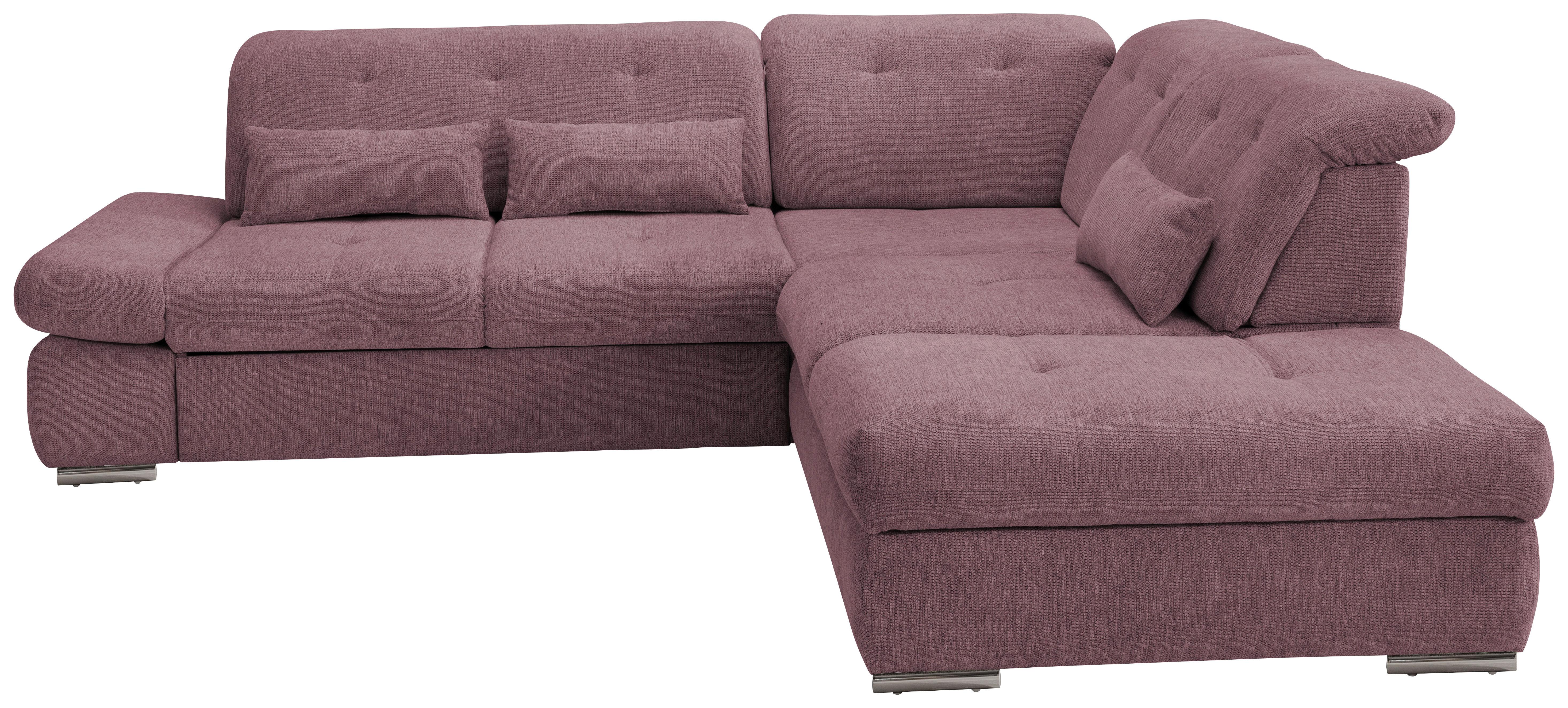 Ecksofa mit Schlaffunktion Dalida Brombeere Chenille - Chromfarben/Brombeere, Design, Textil (280/254cm) - Livetastic