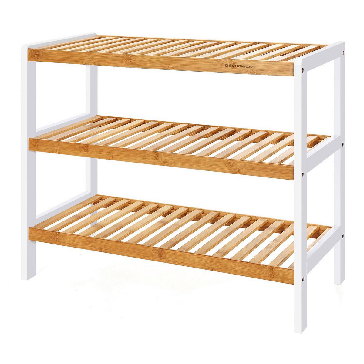 Regál na boty, bambus - bílá/přírodní barvy, Trend, dřevo (70/55/26cm) - Boxxx