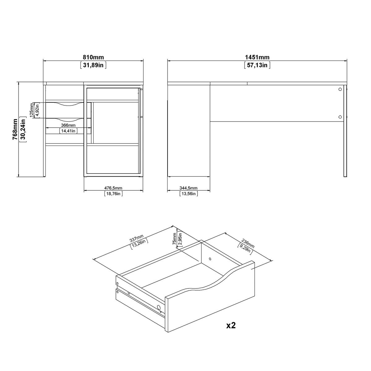 Eckschreibtisch Function Plus Ii, L: 145,1 Cm - Eichefarben/Weiß, MODERN, Holzwerkstoff/Metall (145,1/81/76,8cm) - MID.YOU