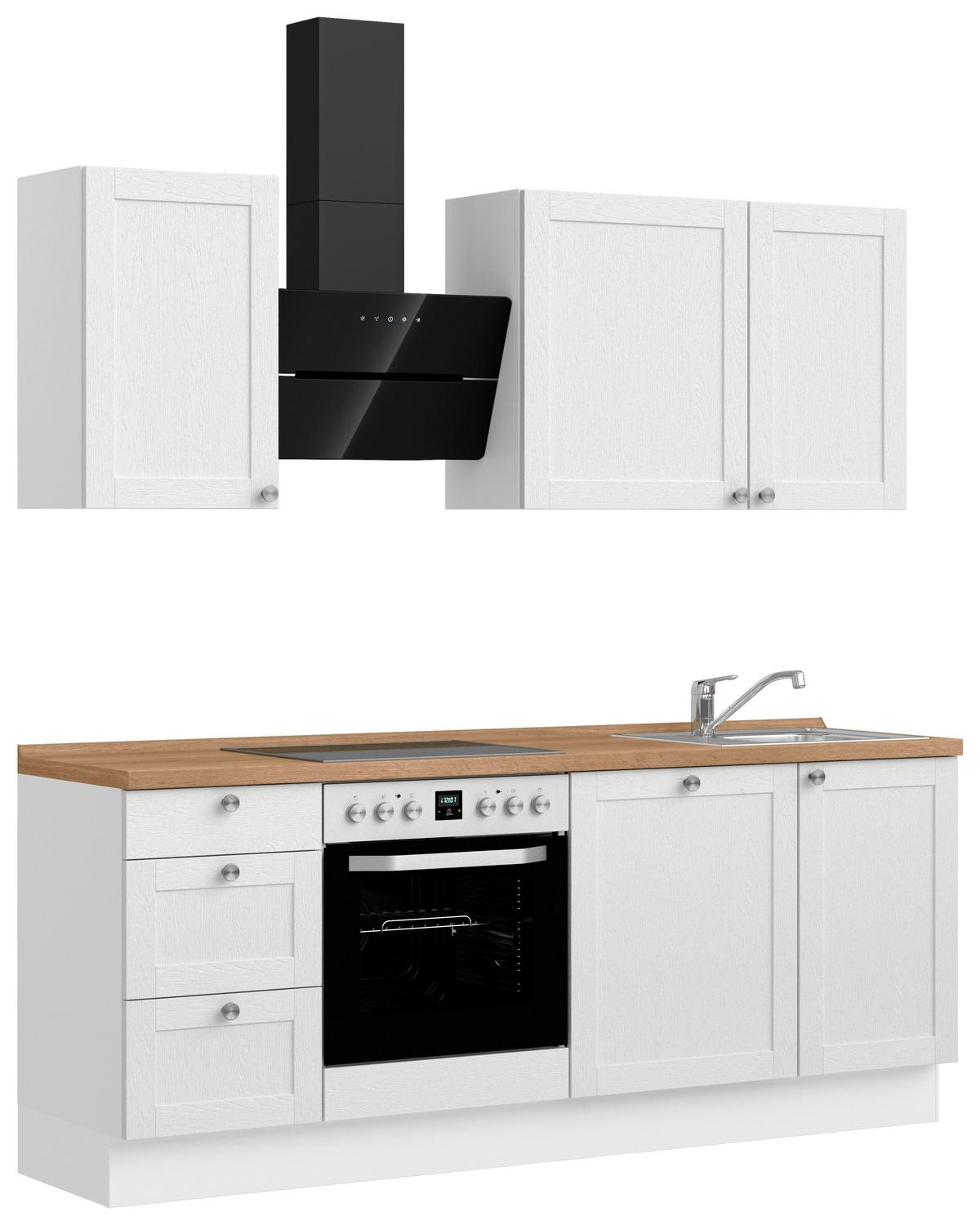 Kuchynská linka 210 cm, biela /dub Sierra - biela/farba ušľachtilej ocele, Romantik / Landhaus, kov/kompozitné drevo (210cm) - Nobilia