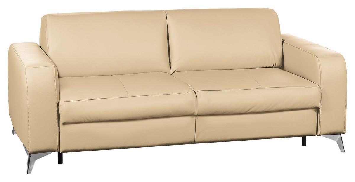 Schlafsofa Aloe Echtleder Beige B: 204 cm - Beige/Silberfarben, Design, Leder (204/84/104cm) - Livetastic