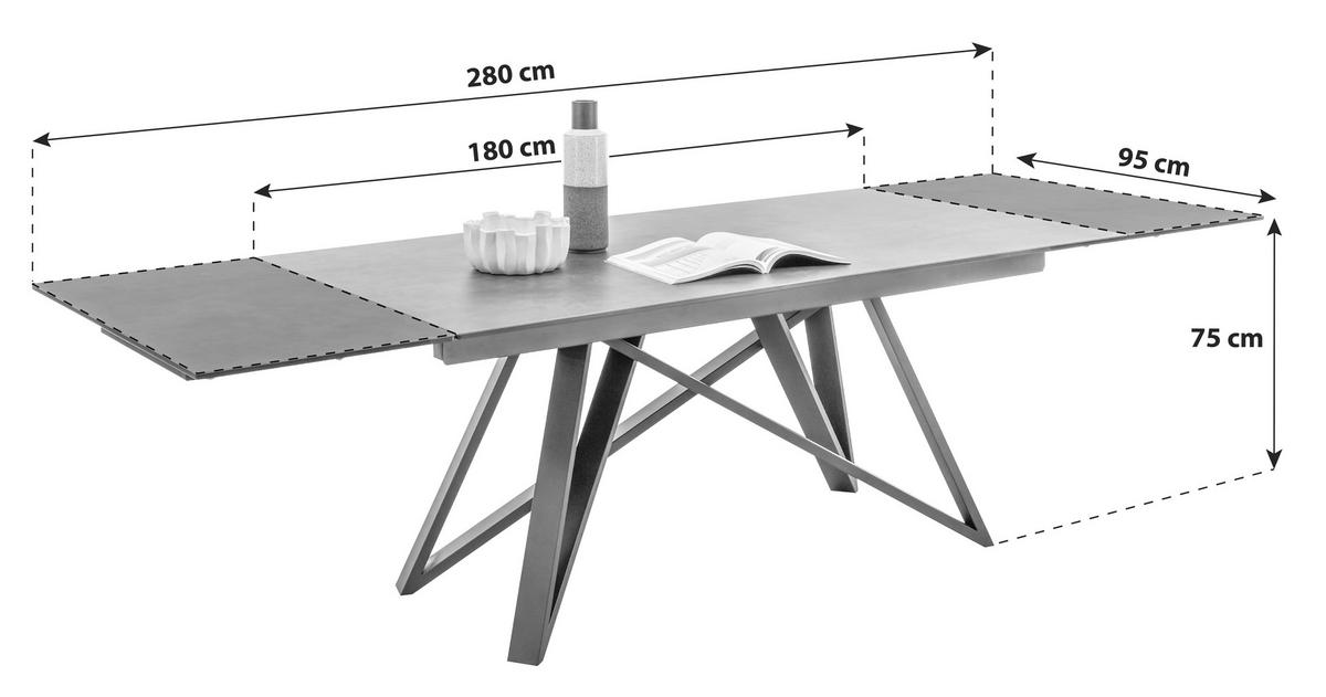 Esstisch Ausziehbar Charly 180x75 Cm Glasplatte Anthrazit - Anthrazit/Schwarz, Design, Glas/Keramik (180/95/75cm) - MID.YOU