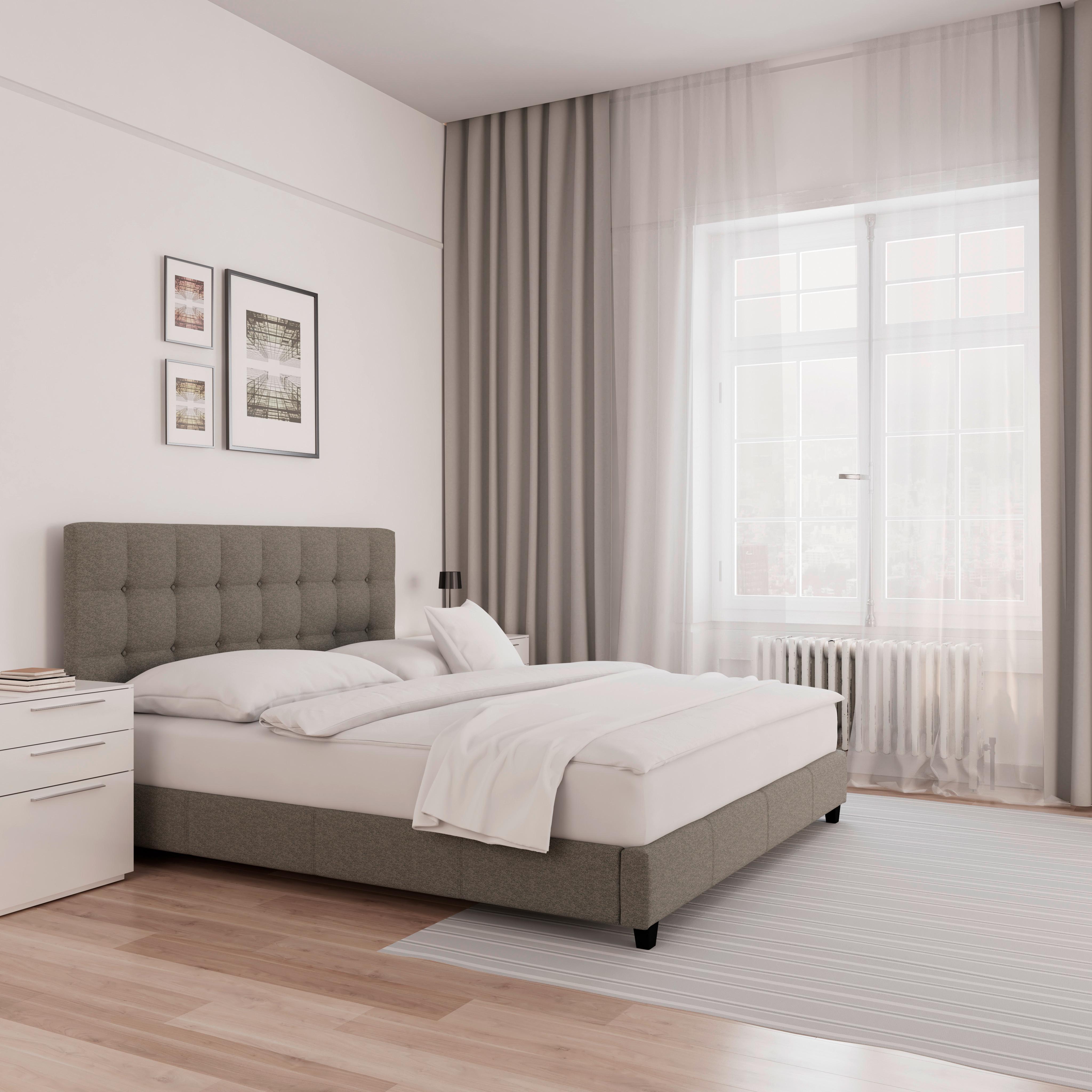 Čalouněná postel FREDERICO 180x200, světle šedá - černá/světle šedá, Moderní, kov/dřevo (180/200cm) - Bessagi Home