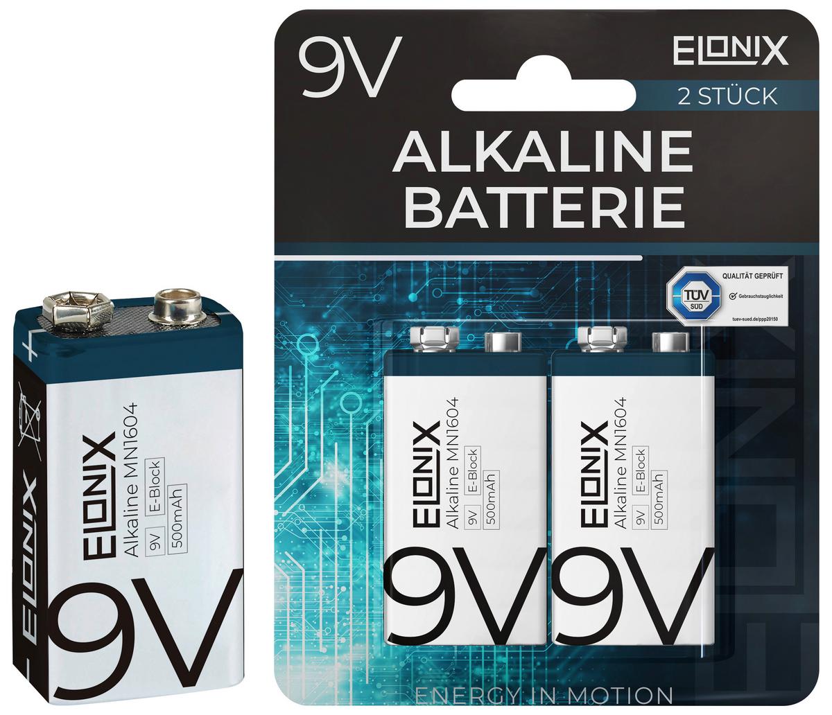 Batterie Alkaline 9V 2 Stk. - Silberfarben/Weiß, Basics (4,8/2,6/1,7cm) - Elonix
